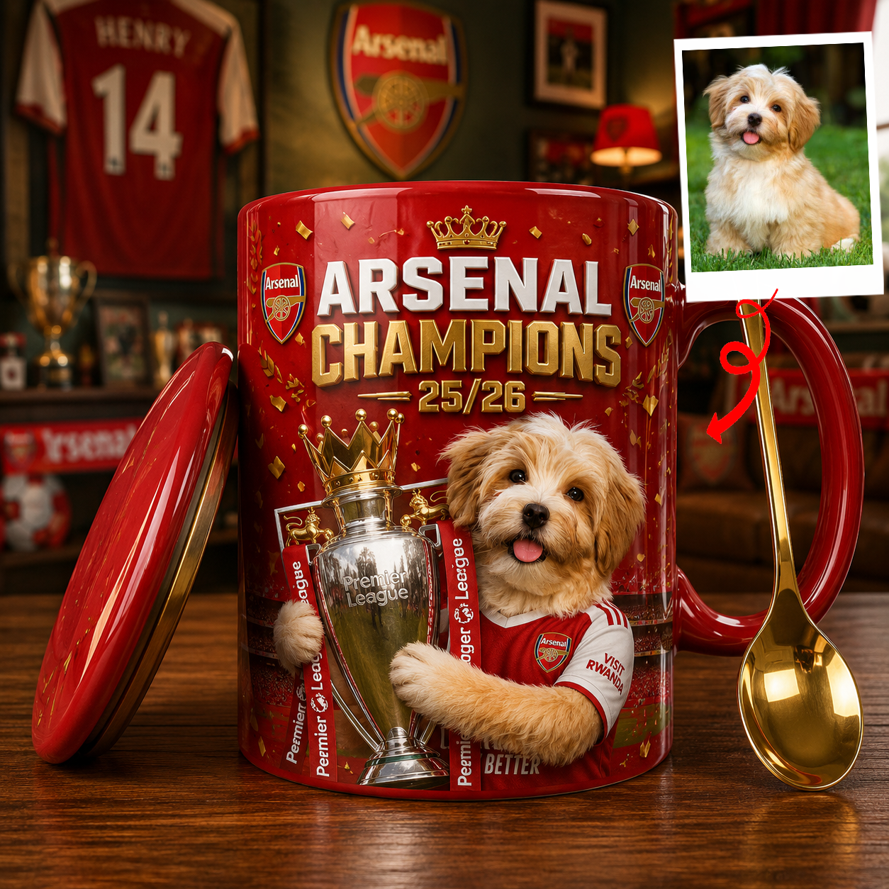 Premium EPL ARS Champions 25/26 Dog Trophy Mug V1 NMD NAK