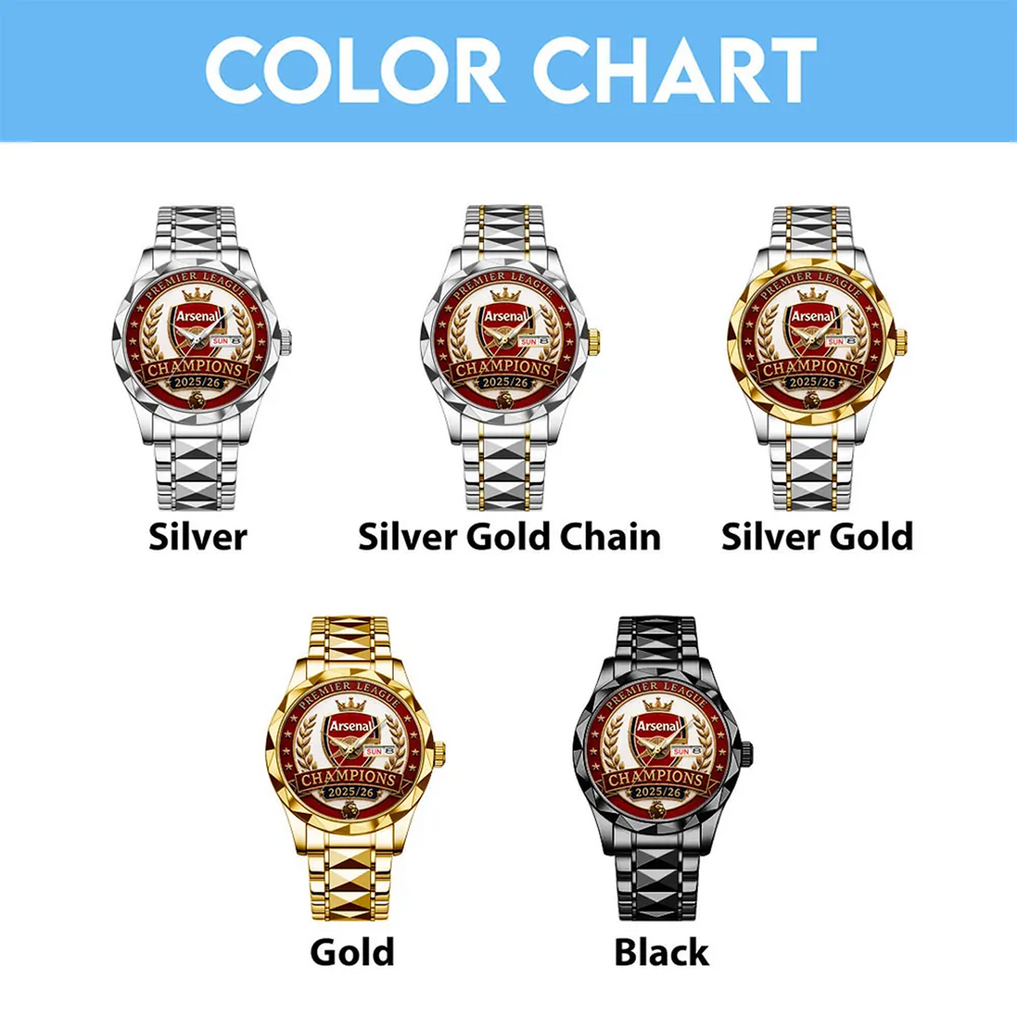 ARS FC Premier League Champions 2526 Alloy Luxury Quartz Watch 2405 V4 DatND DVT