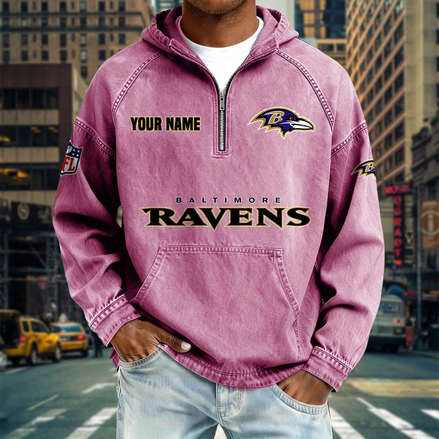 BR x NFL Denim Long - Sleeved Hooded Sweatshirt DDT NTL