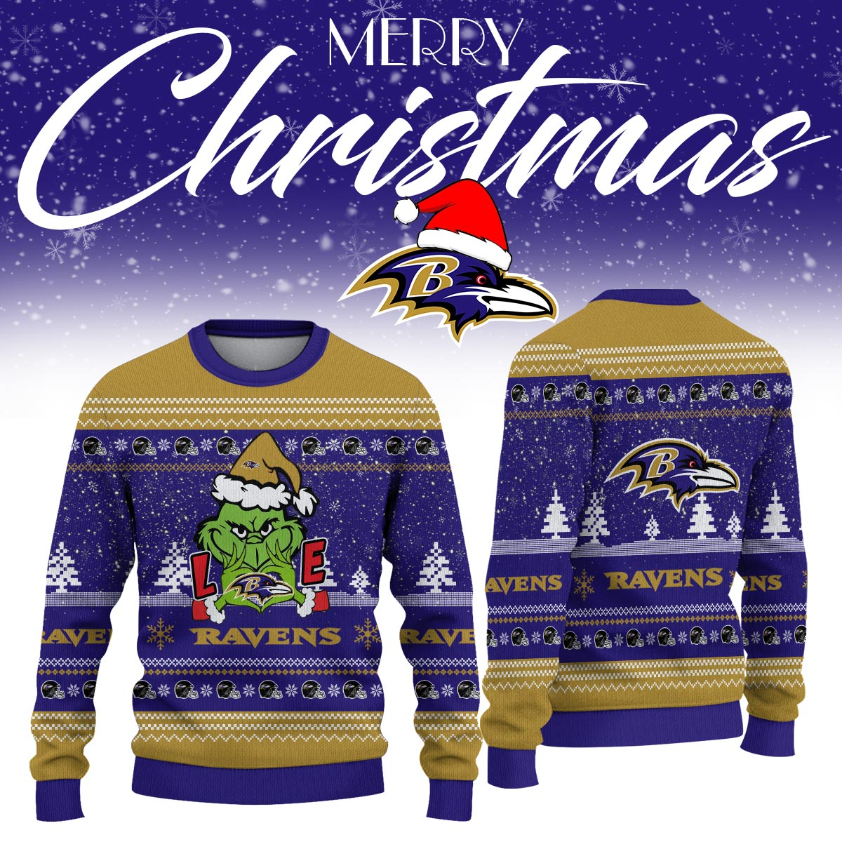 BR x NFL Love Football Ugly Christmas Sweater DDT NTL