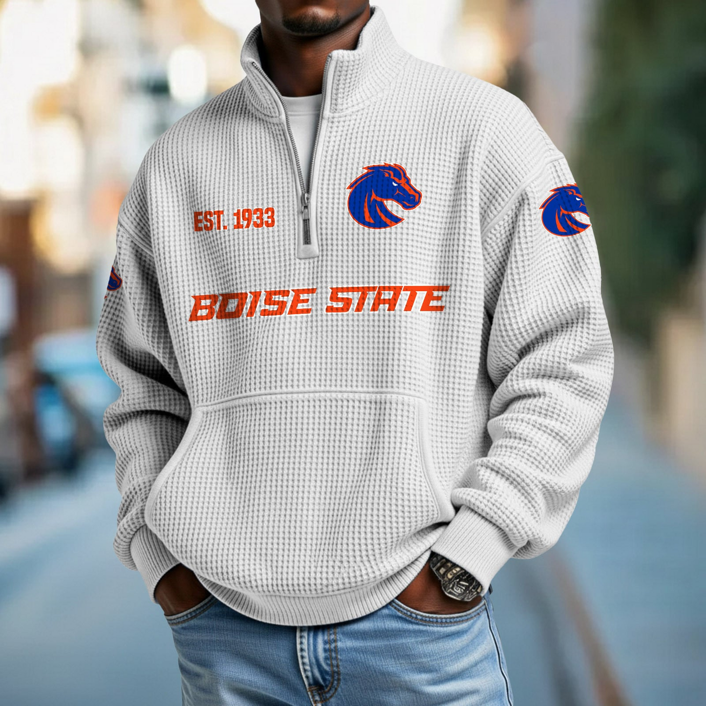 BSU x College Football - Waffle Stand Collar Half Zip Sweatshirt DatND DVT