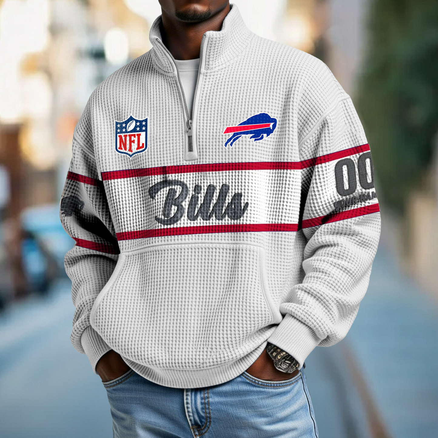 BUF x NFL Quarter-Zip Waffle Pullover DATND TANTD