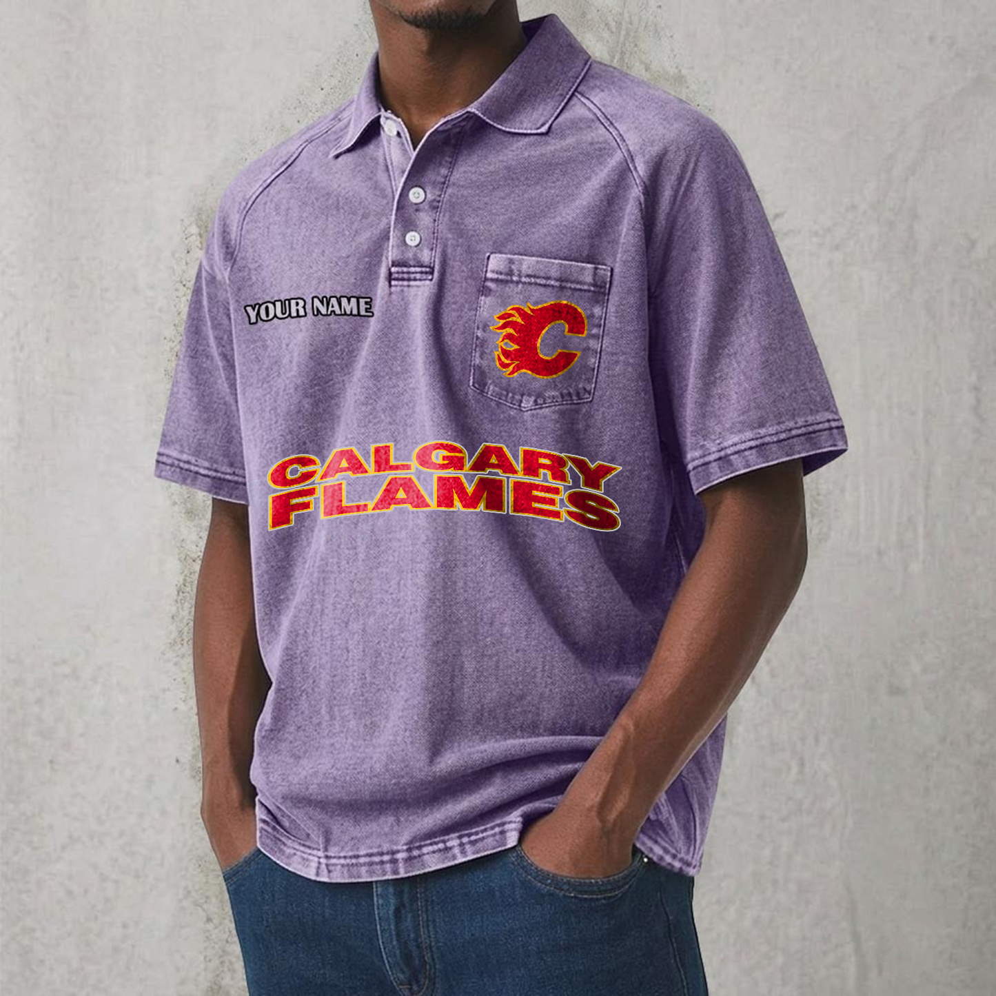 CAL x NHL Men's Distressed Turn-Down Collar Polo DATND TANTD 250526