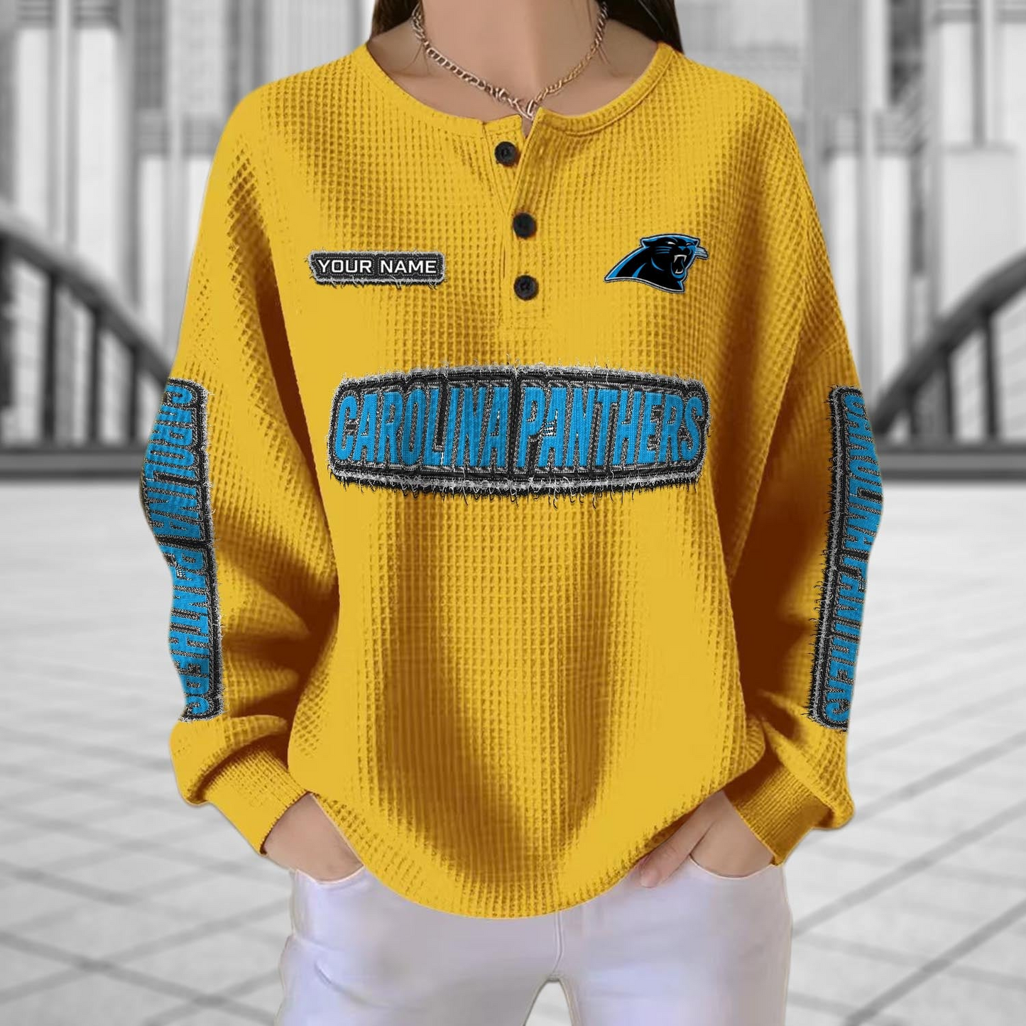 CAR x NFL Personalized Waffle Knit Henley Sweatshirt 2005 DatND DVT
