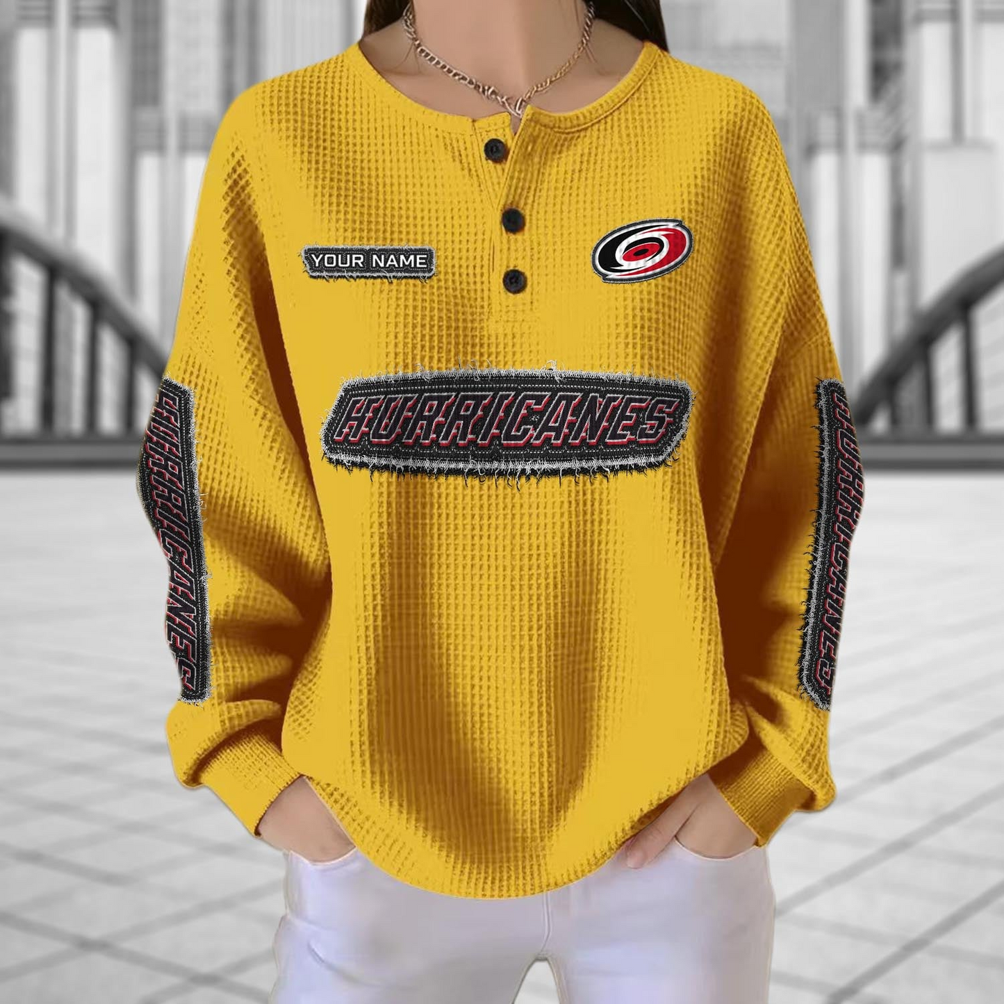 CAR x NHL Personalized Waffle Knit Henley Sweatshirt 2005 DatND DVT