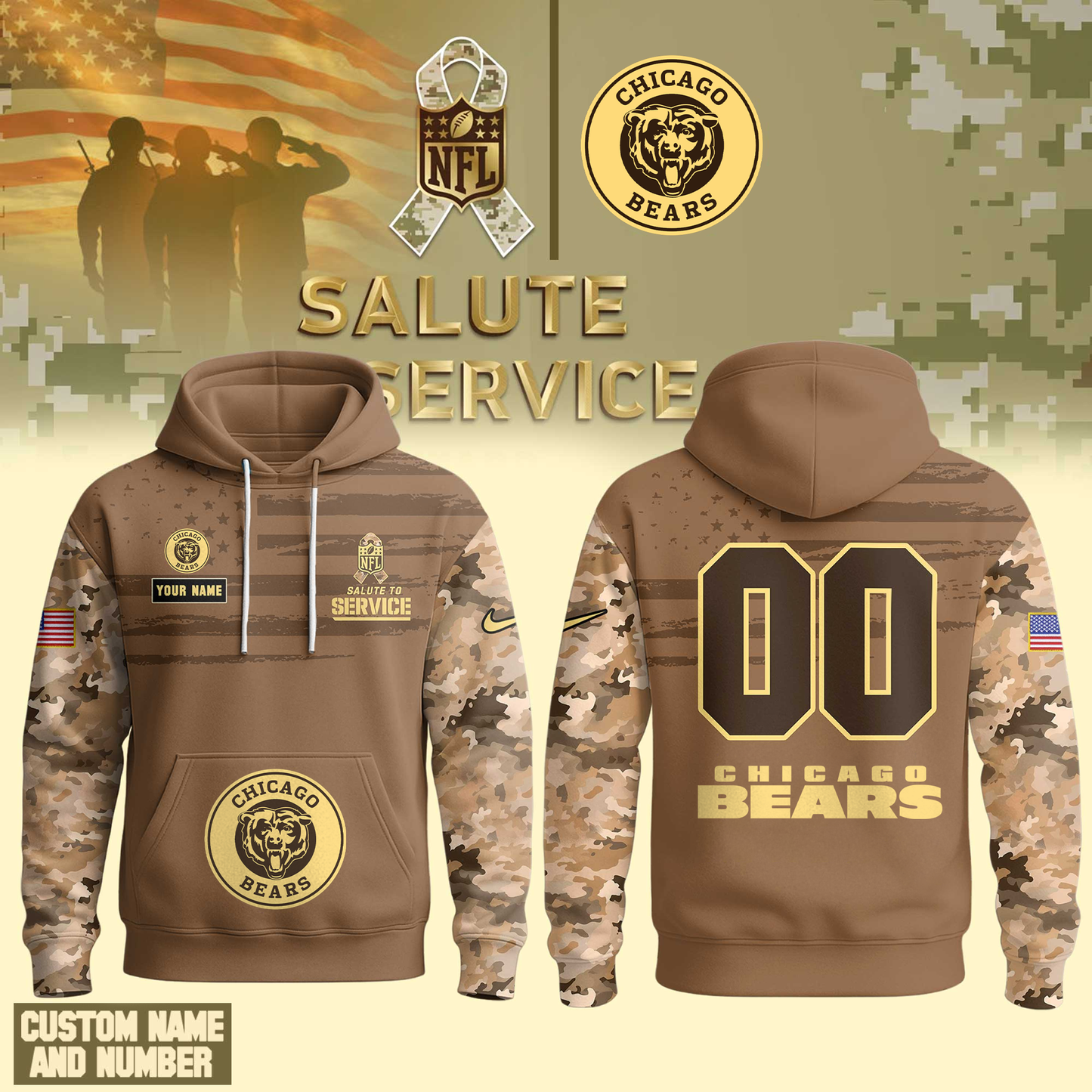 CHI Premium NFL Salute To Service Hoodie DDT NTL