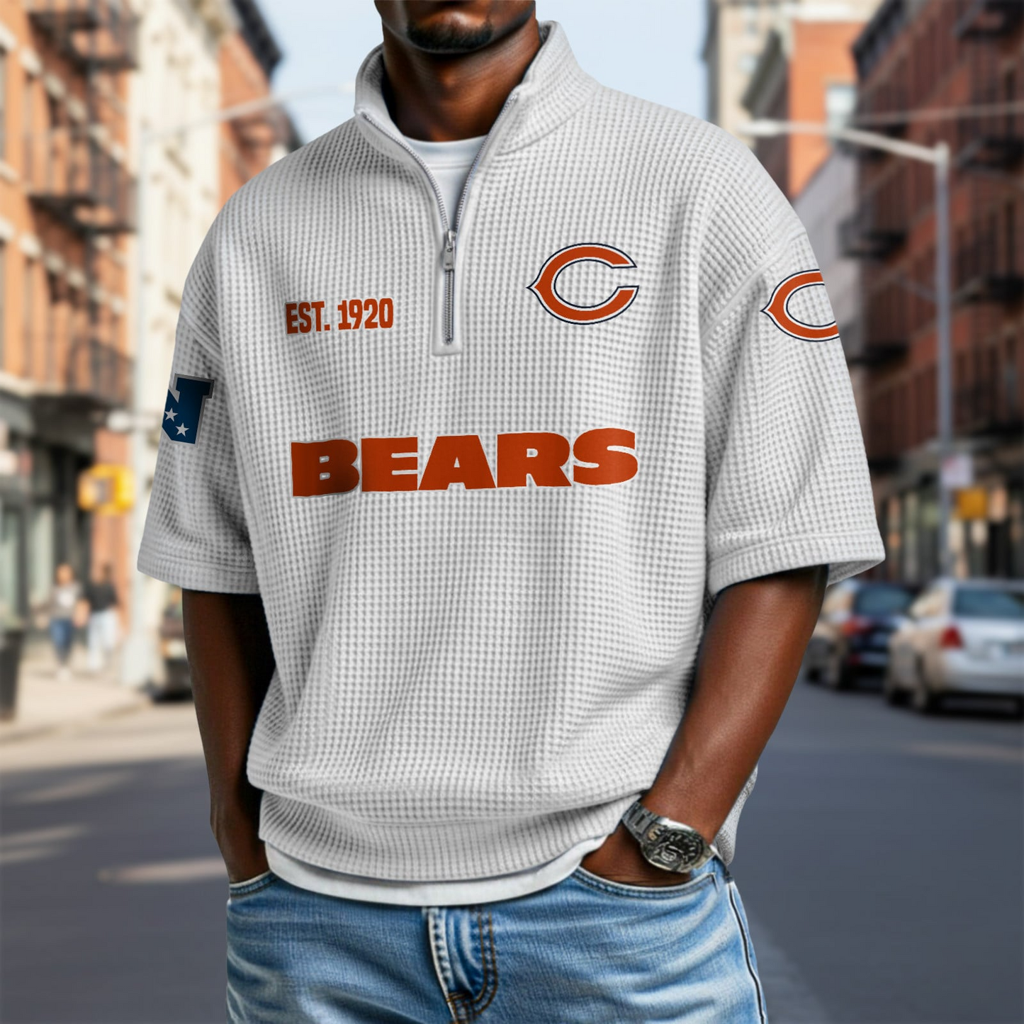 CHI x NFL Waffle Short Sleeve Polo Shirt DatND DVT