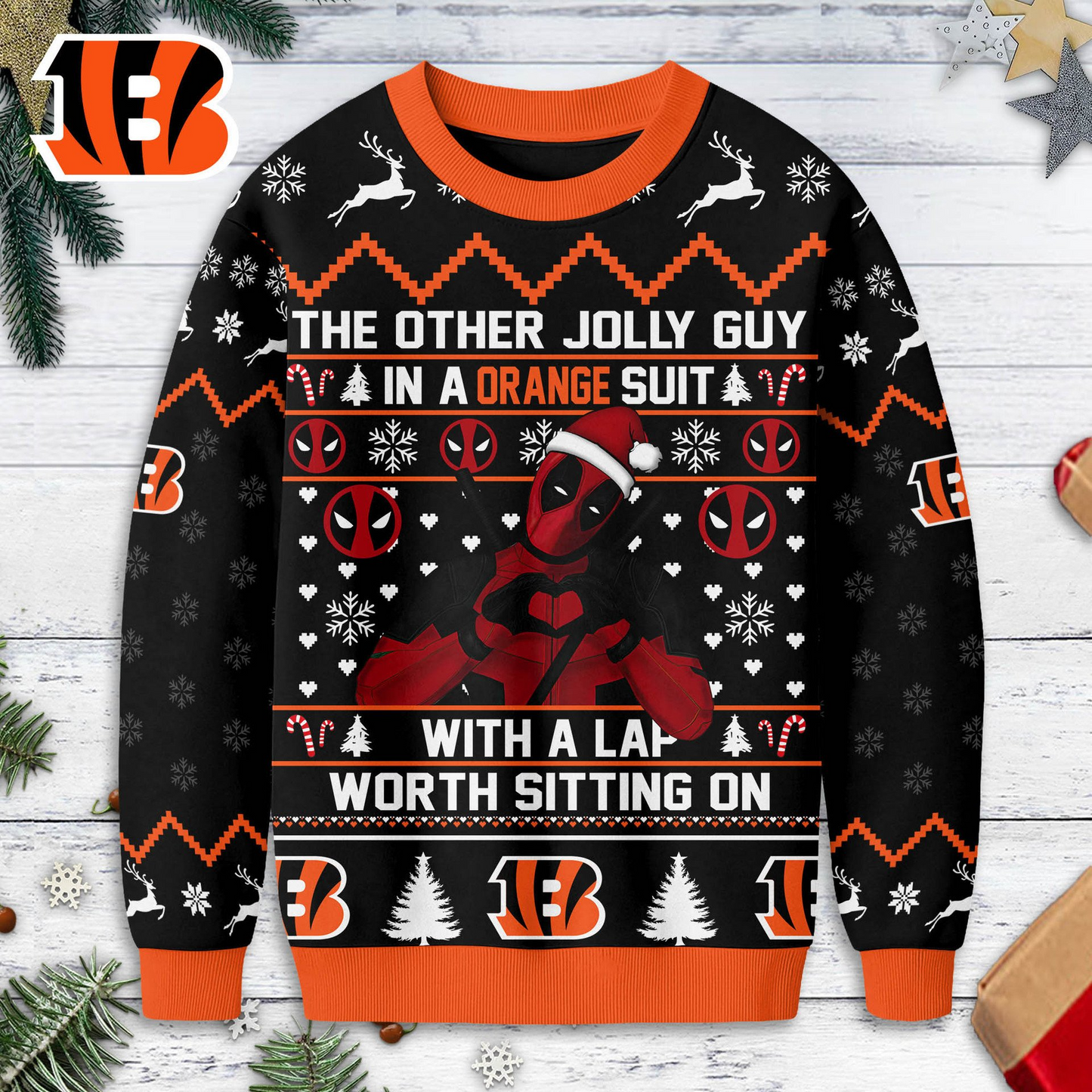 CIN Premium NFL Deadpool Christmas Ugly Sweater DDT NTL