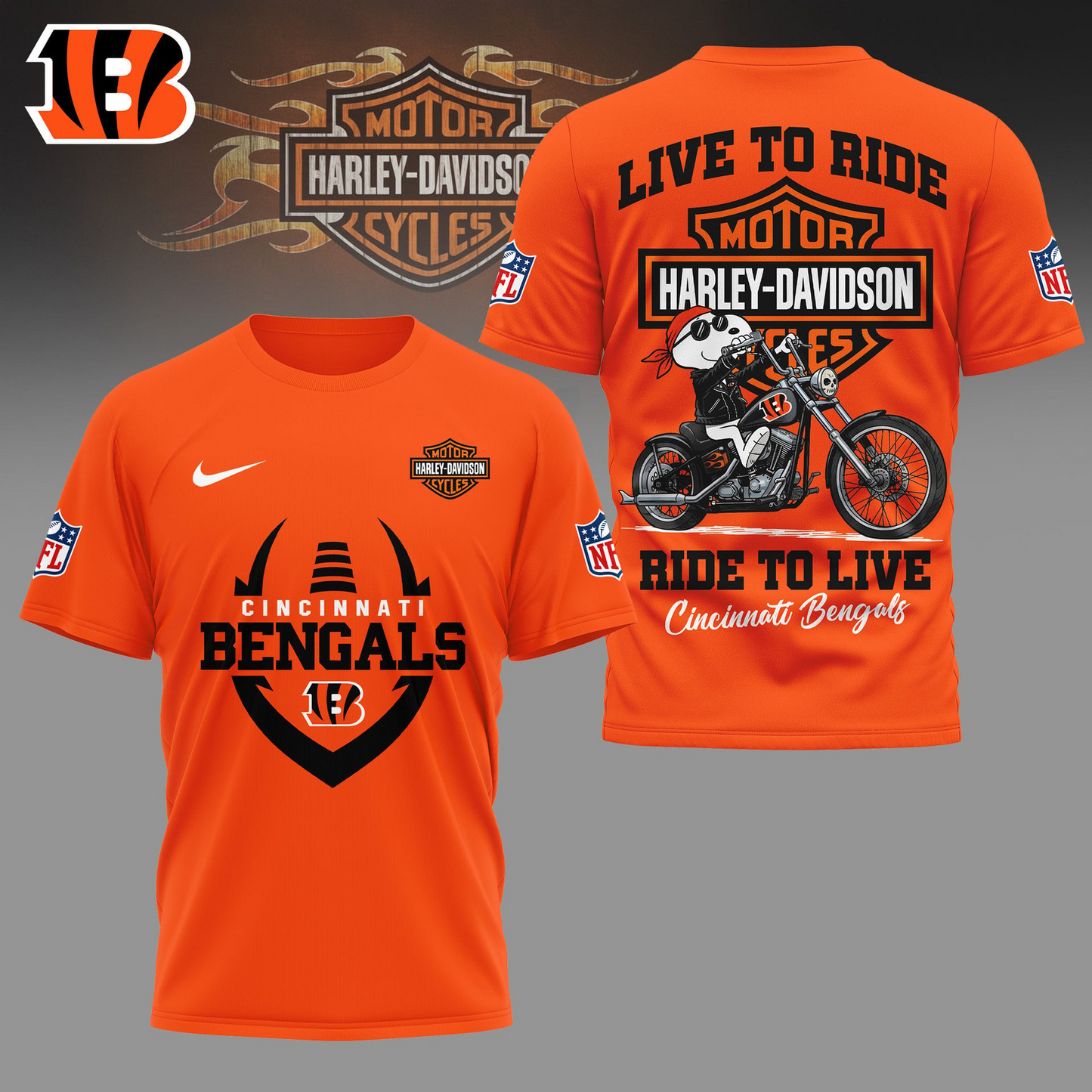 CIN Premium NFL Snoopy Motorcycle 3D Shirt DDT CTND
