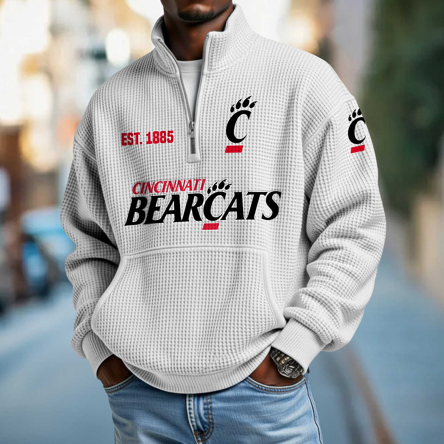 CIN x College Football - Waffle Stand Collar Half Zip Sweatshirt DatND DVT