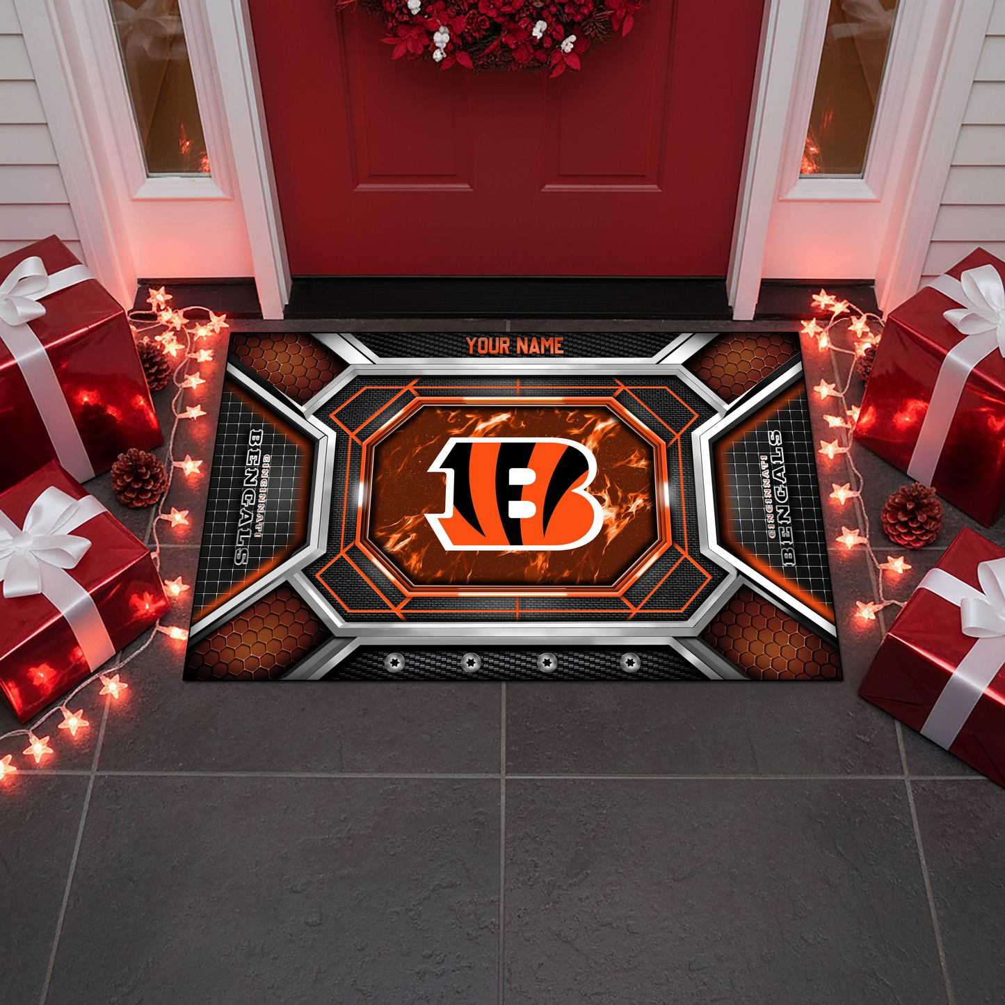 CIN x NFL Personalized Sport Doormat, Gifts For Christmas DDT NTL