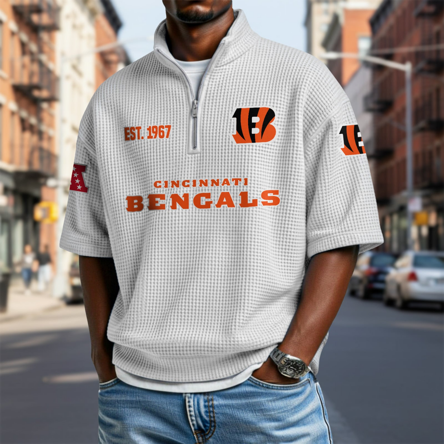 CIN x NFL Waffle Short Sleeve Polo Shirt DatND DVT