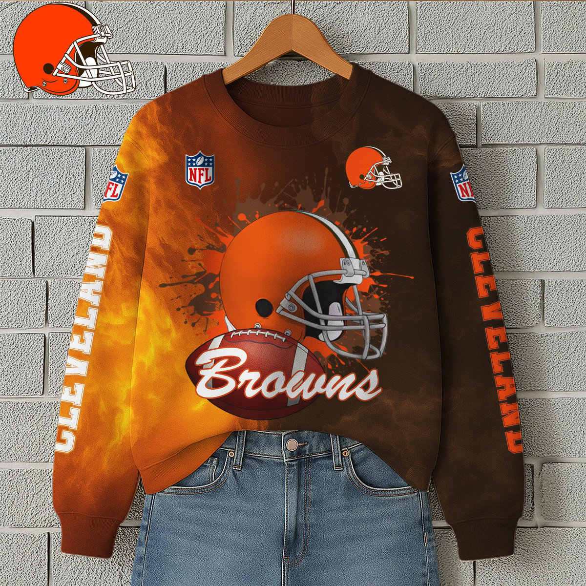 CLE Premium NFL Printed Long Sleeve Casual Sweatshirt DDT NTL