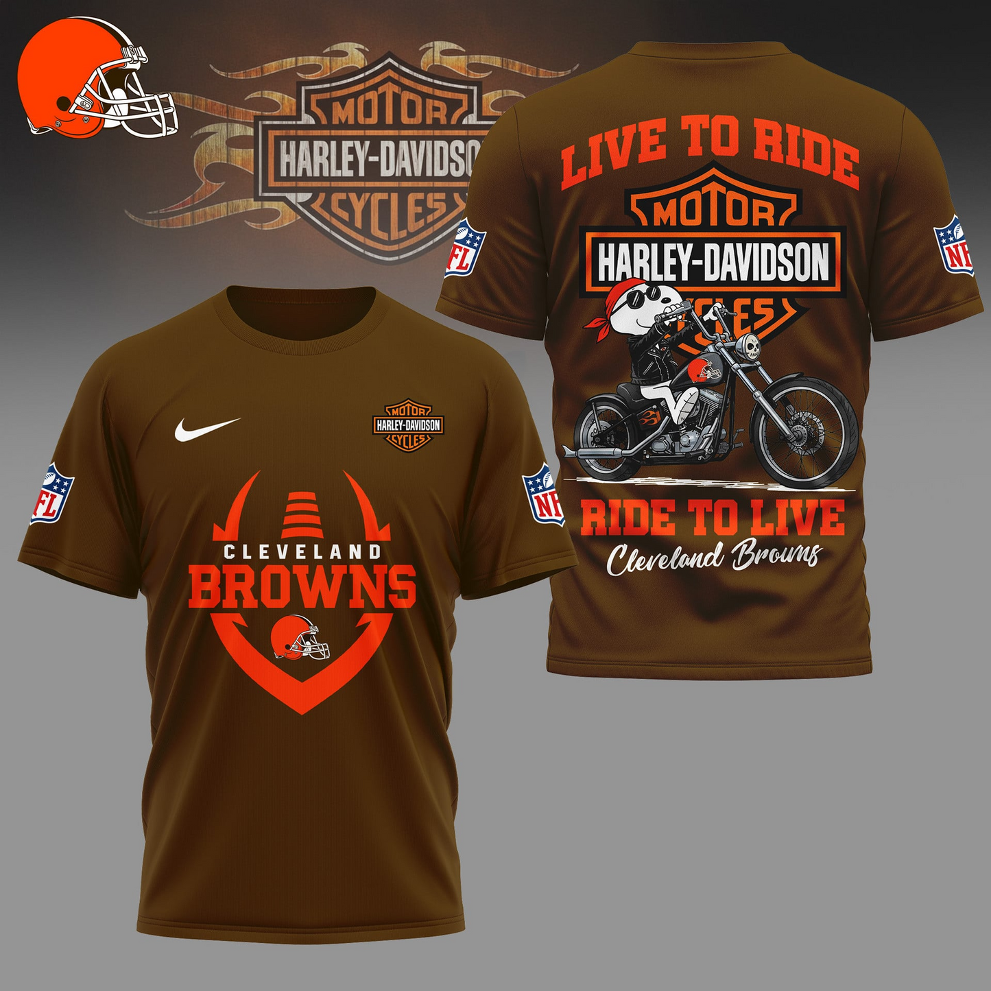 CLE Premium NFL Snoopy Motorcycle 3D Shirt DDT CTND