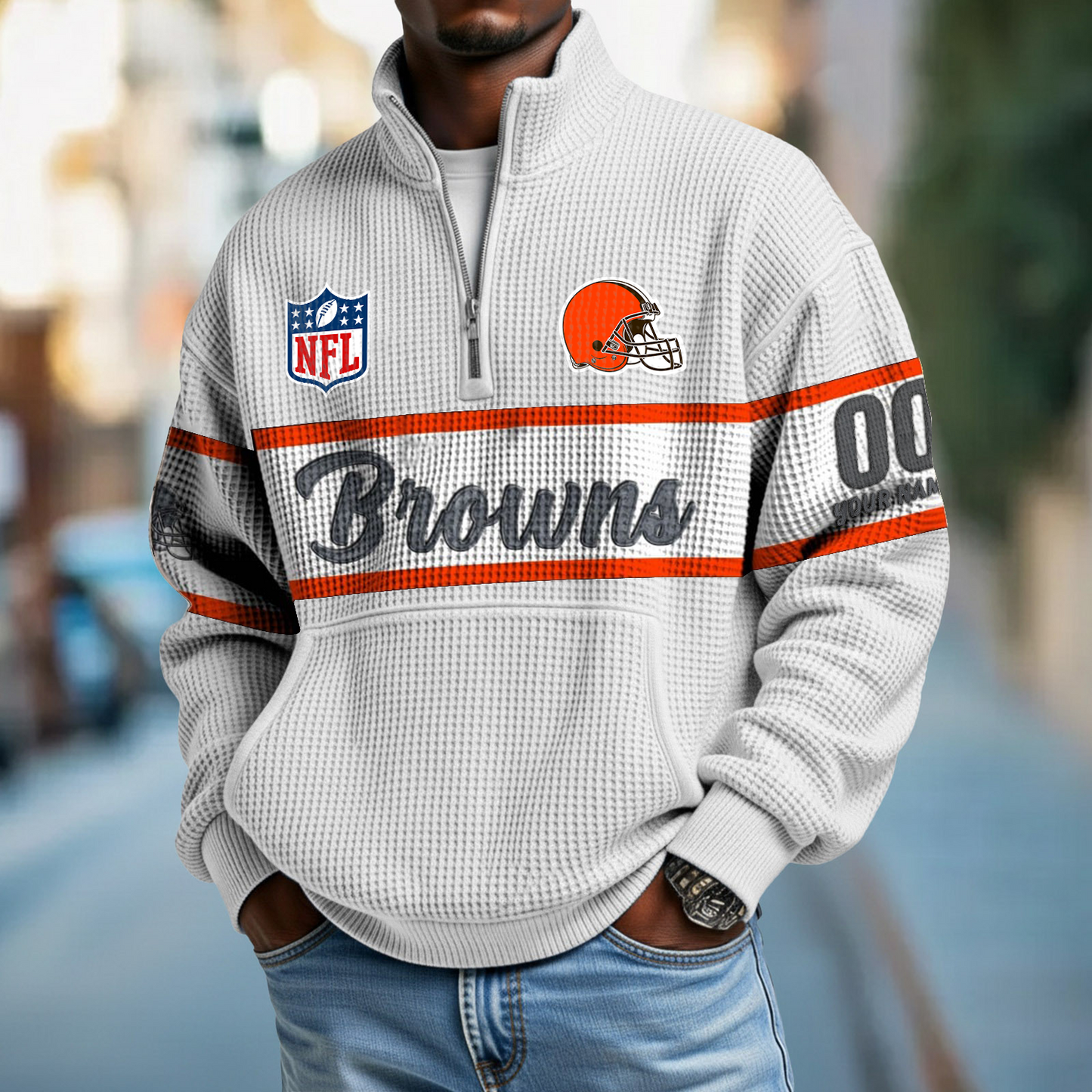 CLE x NFL Quarter-Zip Waffle Pullover DATND TANTD