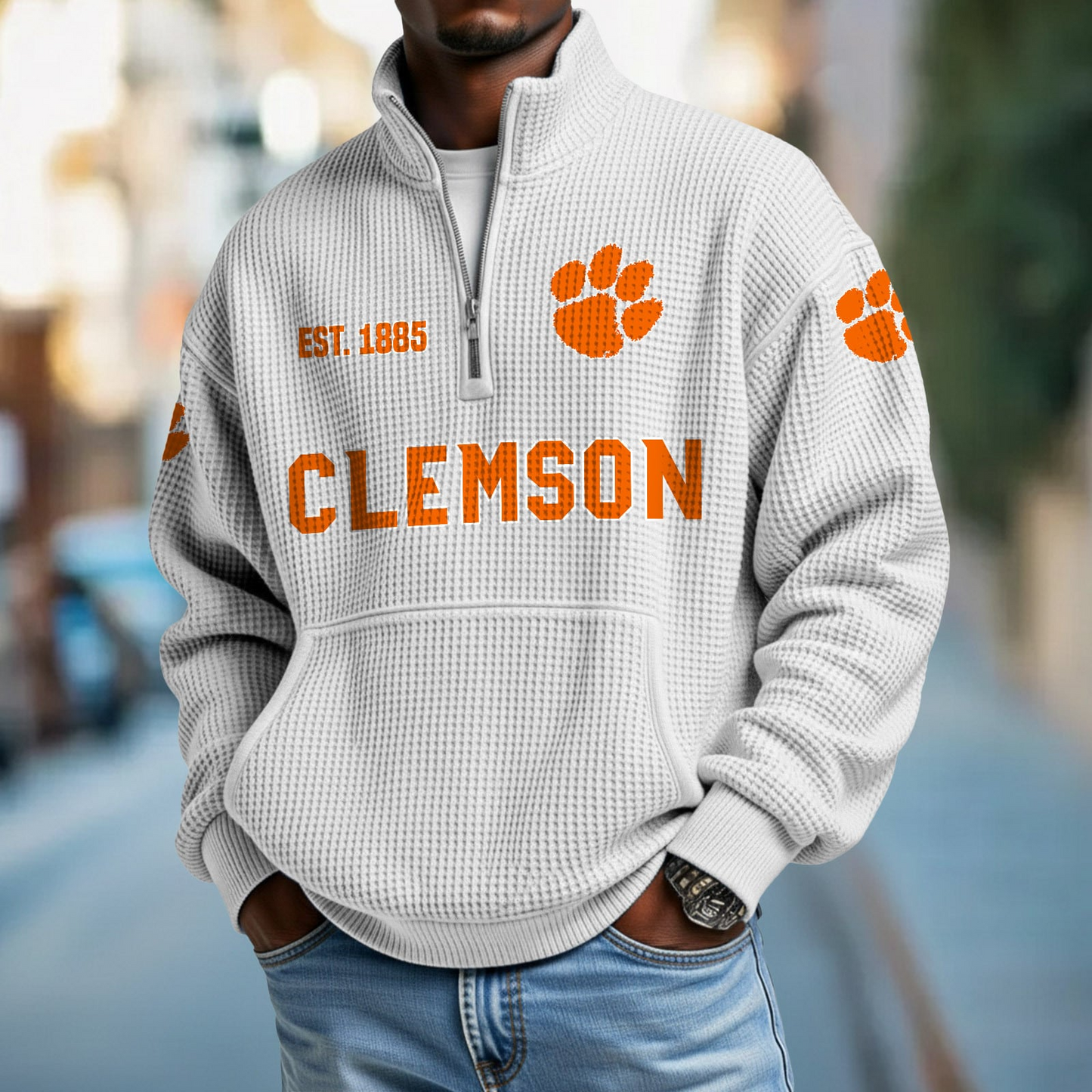 CLEM x College Football - Waffle Stand Collar Half Zip Sweatshirt DatND DVT