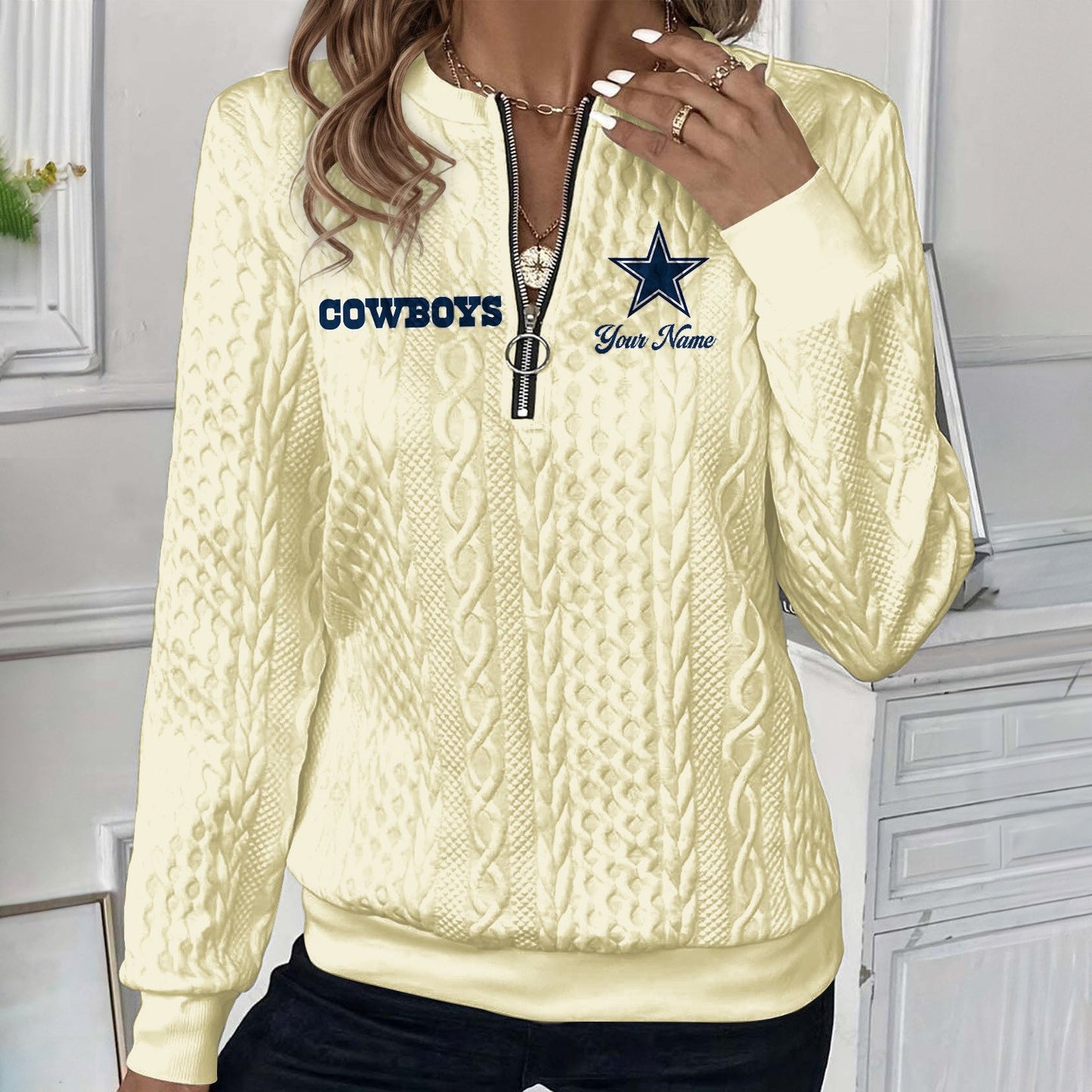 DAL x NFL Women's Quilted Zip-UP Sweatshirt DatND DVT