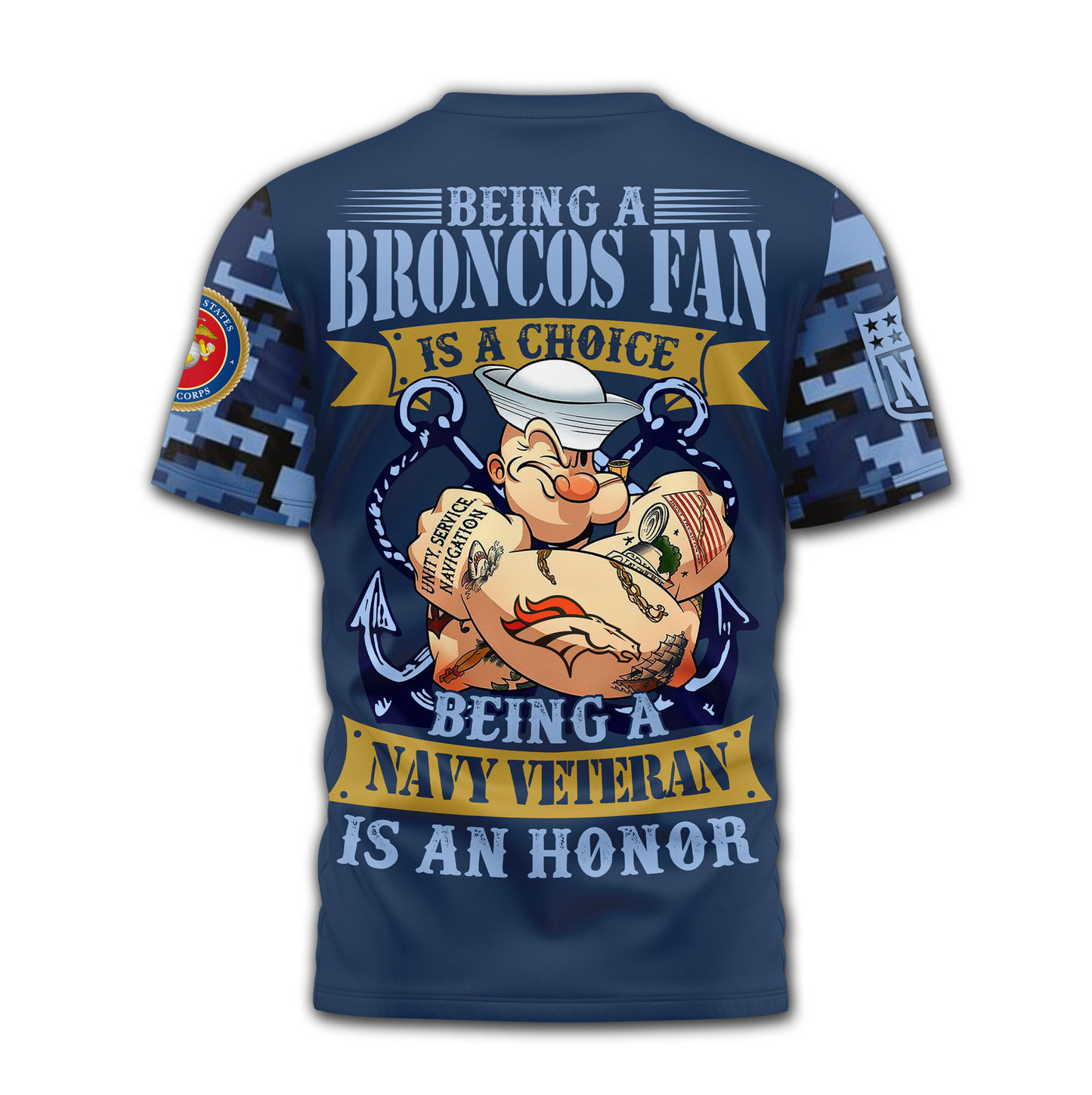 DB Premium NFL Navy Veteran Popeye 3D Shirt DDT CTND