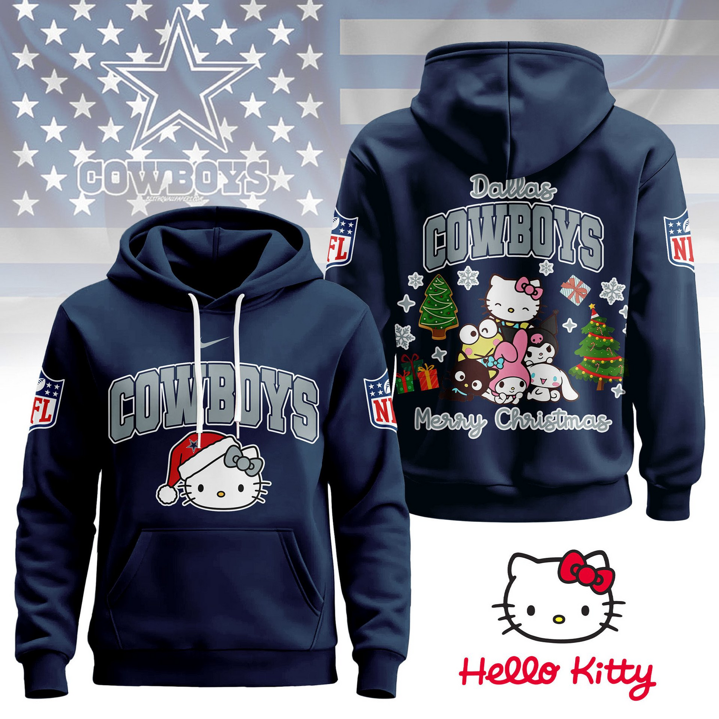 DC Premium NFL Hello Kitty Christmas 3D Hoodie DDT CTND