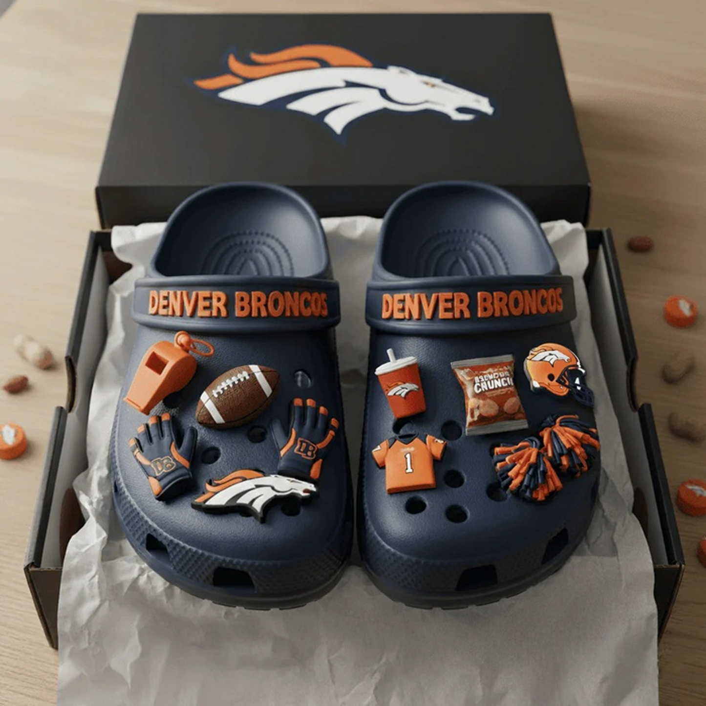 DEN x NFL Premium Crocs Clogs Shoes DATND TANTD