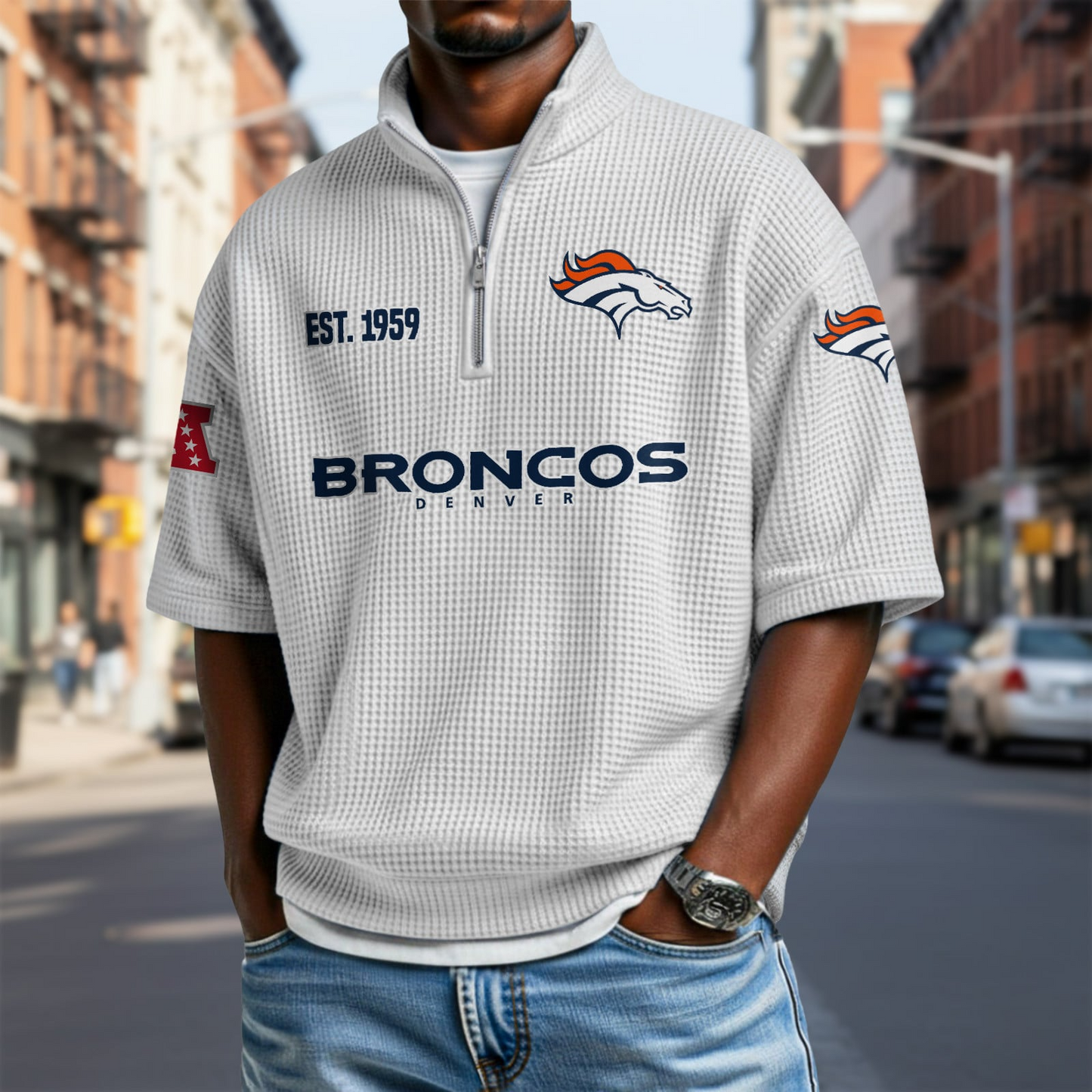 DEN x NFL Waffle Short Sleeve Polo Shirt DatND DVT