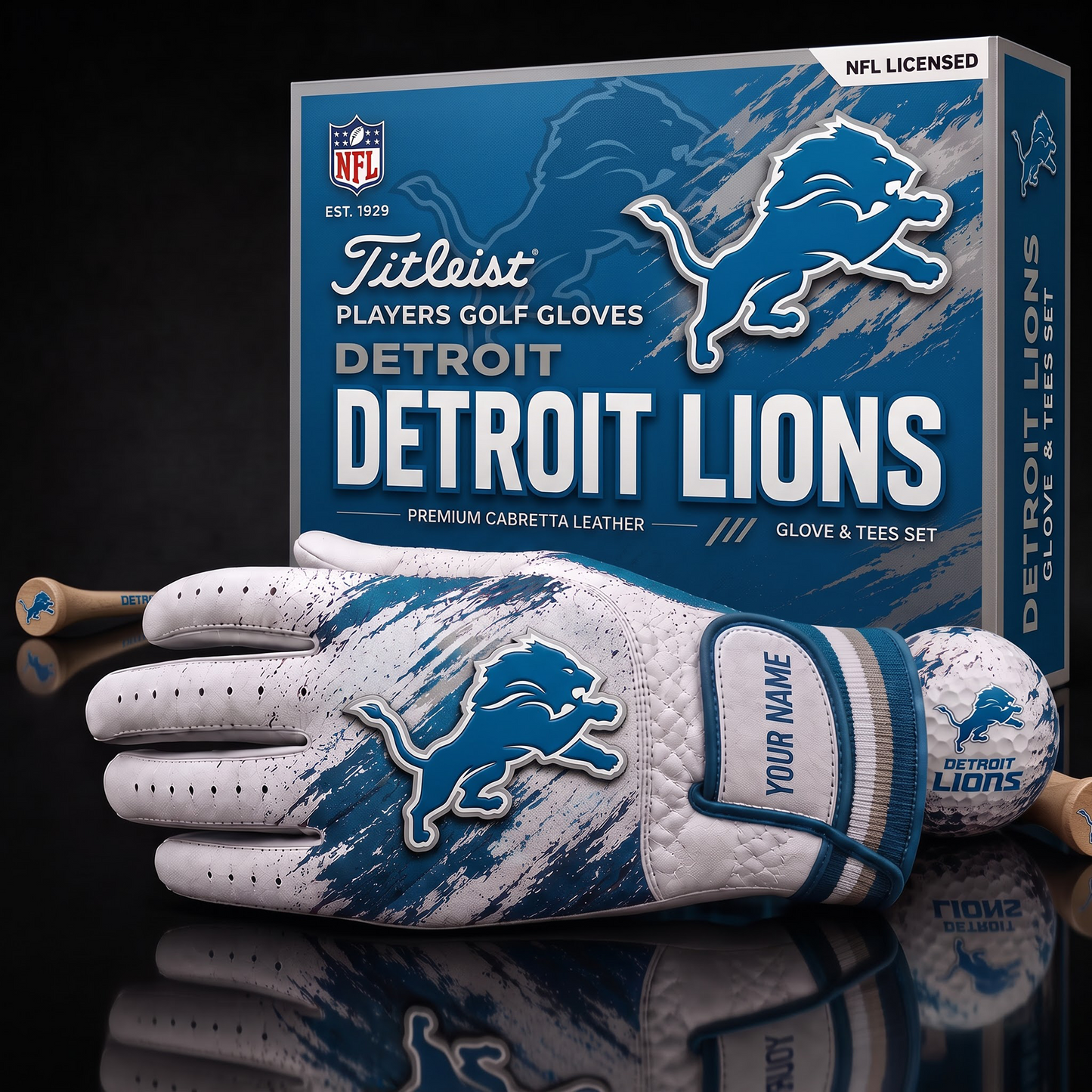 DET NFL LUXURY PERSONALIZED GOLF GLOVE SET LIMITED EDTION