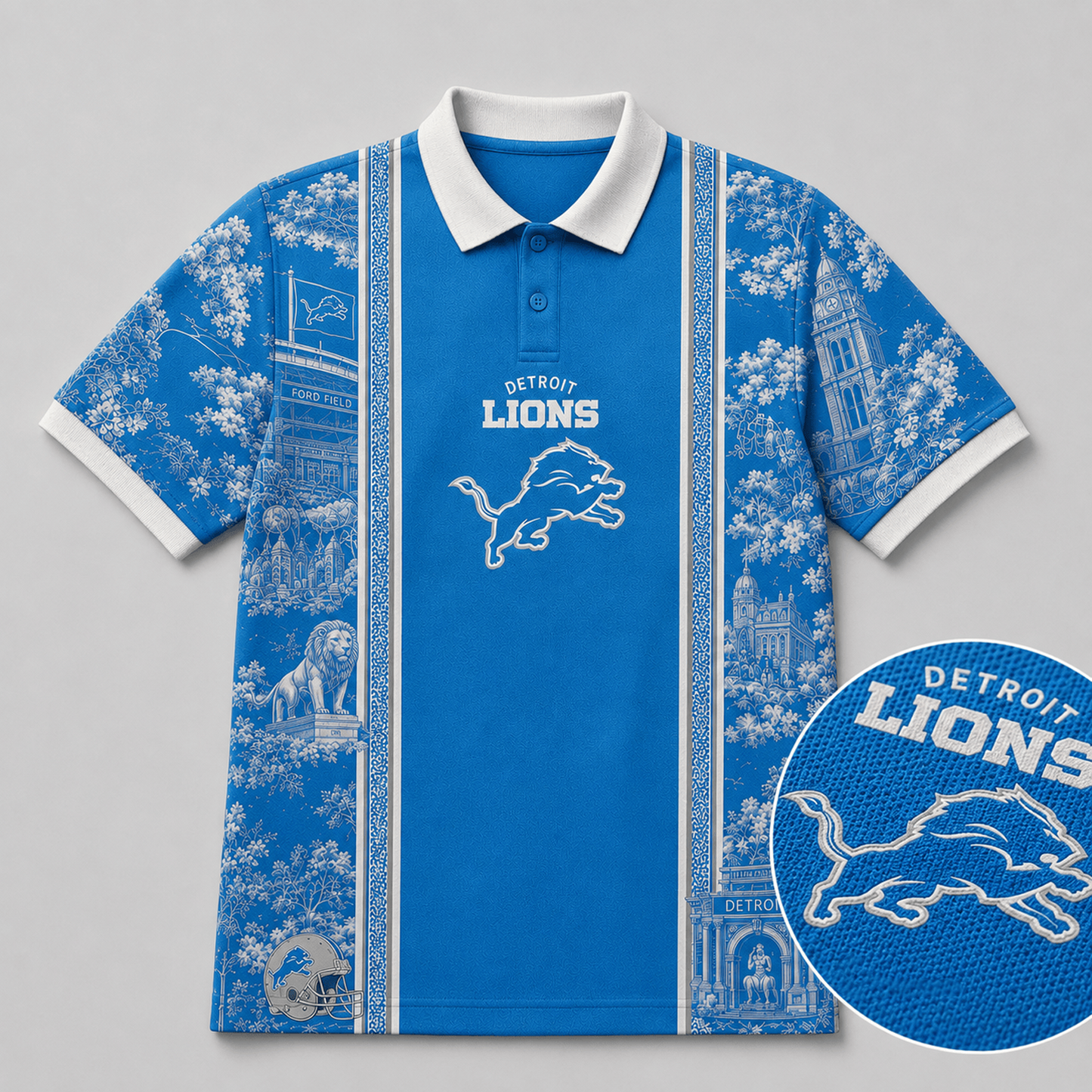 DET x NFL Heritage Cityscape Polo Shirt for Loyal Fans