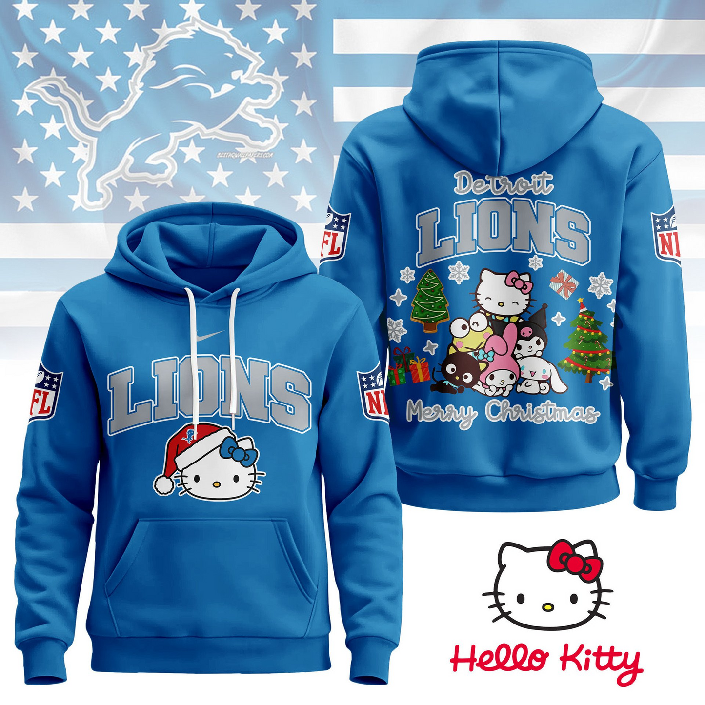 DL Premium NFL Hello Kitty Christmas 3D Hoodie DDT CTND