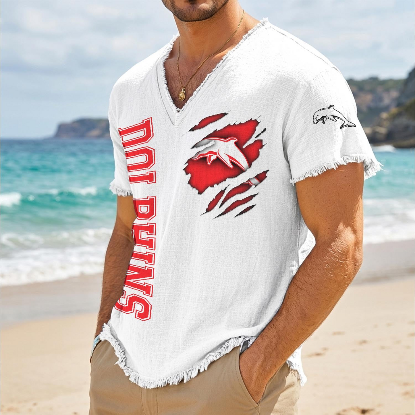 DOL x NRL V-Neck Linen Beach Shirt 1905 DatND DVT