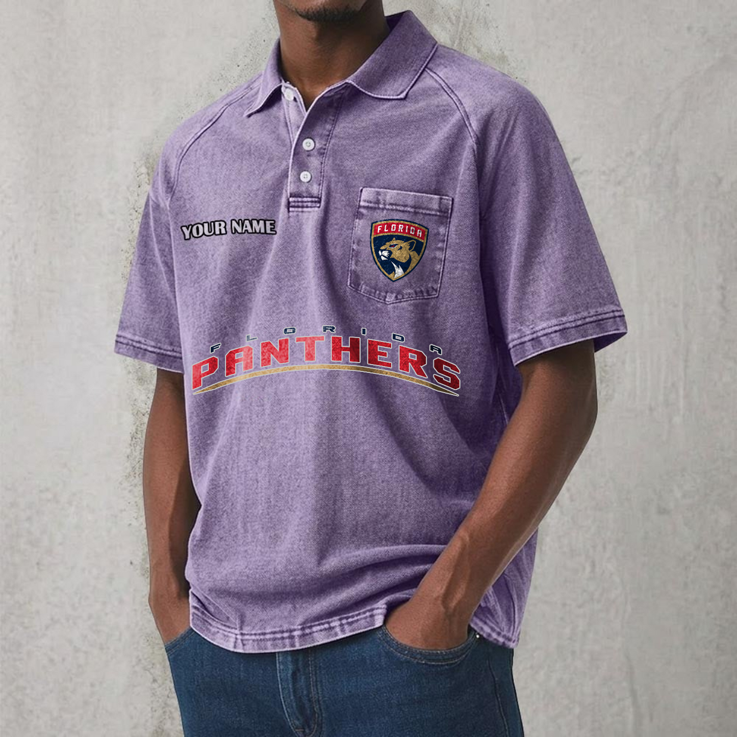 FLA x NHL Men's Distressed Turn-Down Collar Polo DATND TANTD 250526