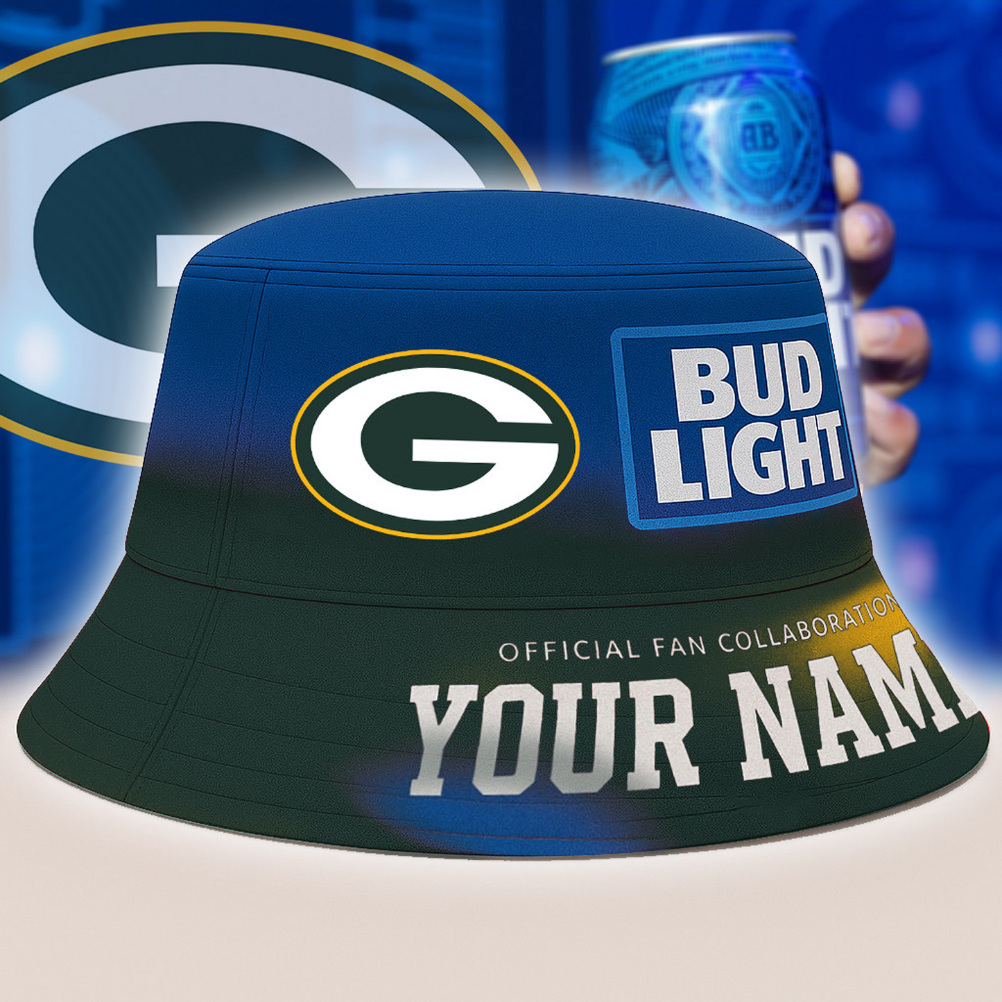 GB x NFL Bud Light Personalized Bucket Hat DATND TANTD
