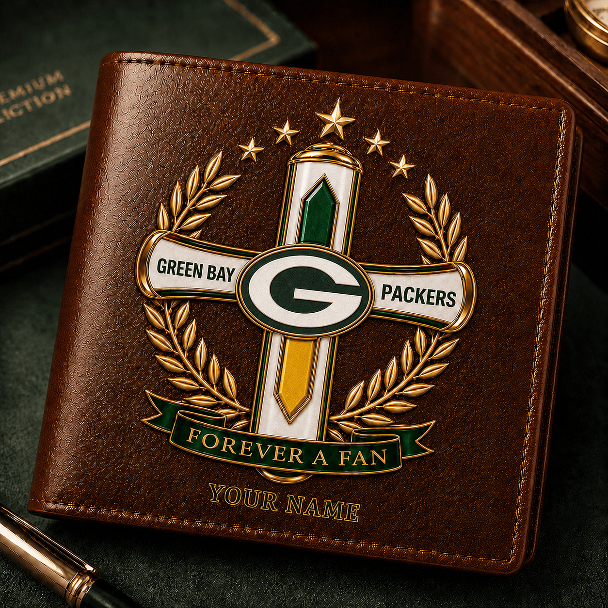 GBP x NFL Cross Men Leather Wallet Custom Any Name Gifts 220626
