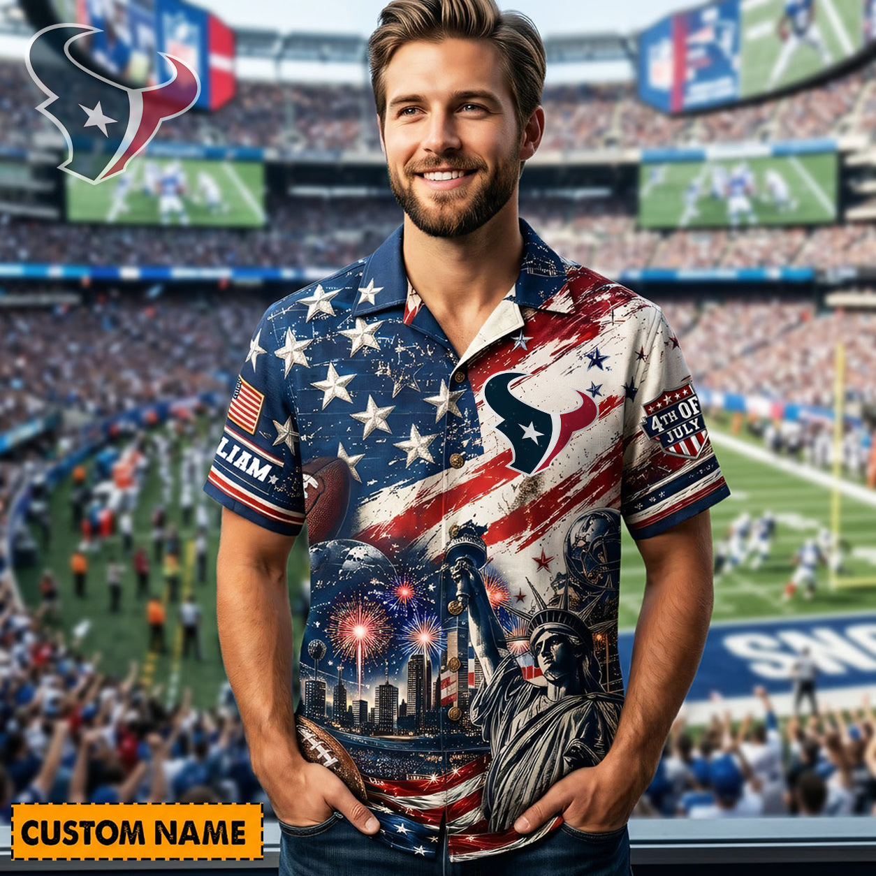 HOU X PREMIUM NFL Personalized Proud American Hawaiian Shirt 190626