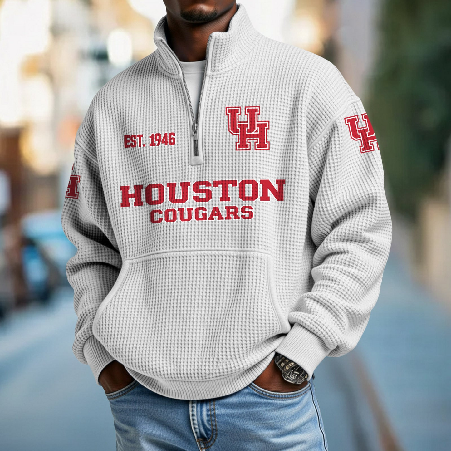 HOU x College Football - Waffle Stand Collar Half Zip Sweatshirt DatND DVT