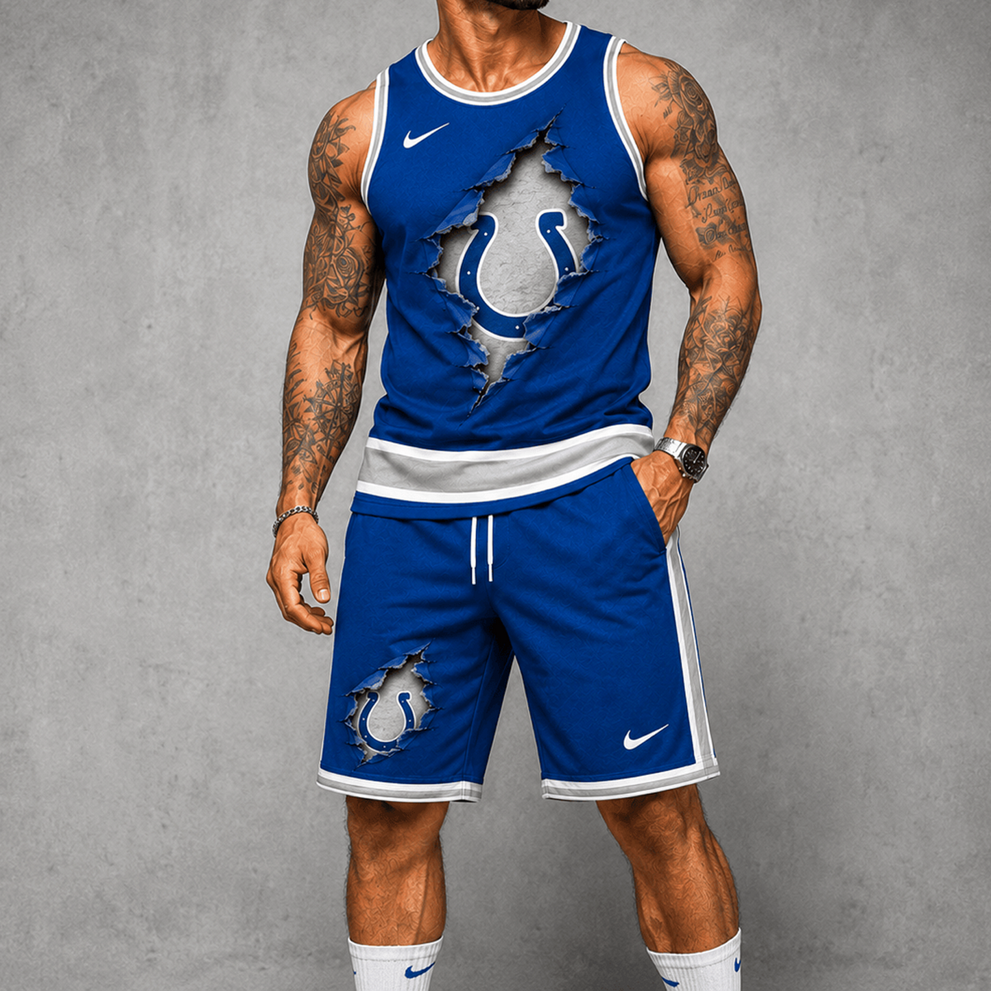 IND Premium NFL Game Day Football Fan Tank Top and Shorts Set 1706