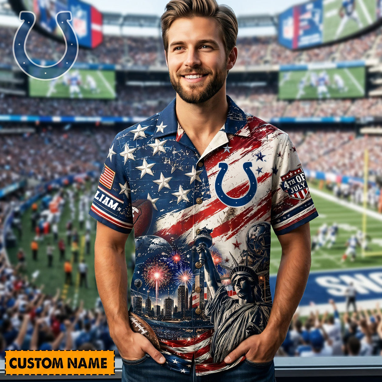 IND X PREMIUM NFL Personalized Proud American Hawaiian Shirt 190626