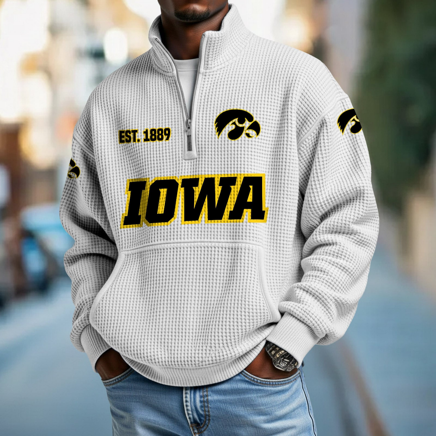 IOWA x College Football - Waffle Stand Collar Half Zip Sweatshirt DatND DVT