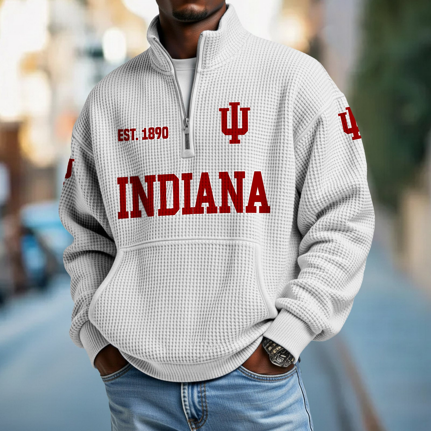 IU x College Football - Waffle Stand Collar Half Zip Sweatshirt DatND DVT