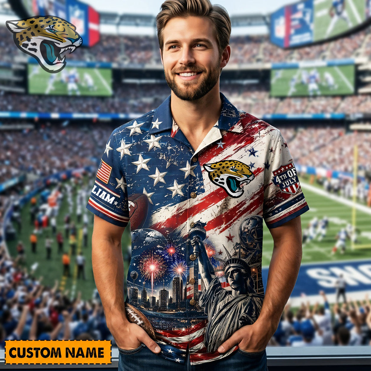 JAC X PREMIUM NFL Personalized Proud American Hawaiian Shirt 190626