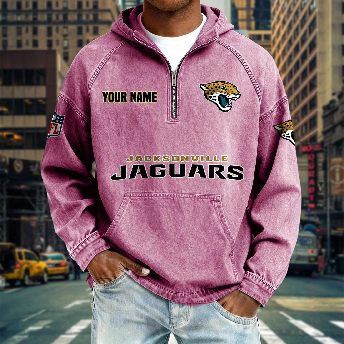 JJ x NFL Denim Long - Sleeved Hooded Sweatshirt DDT NTL