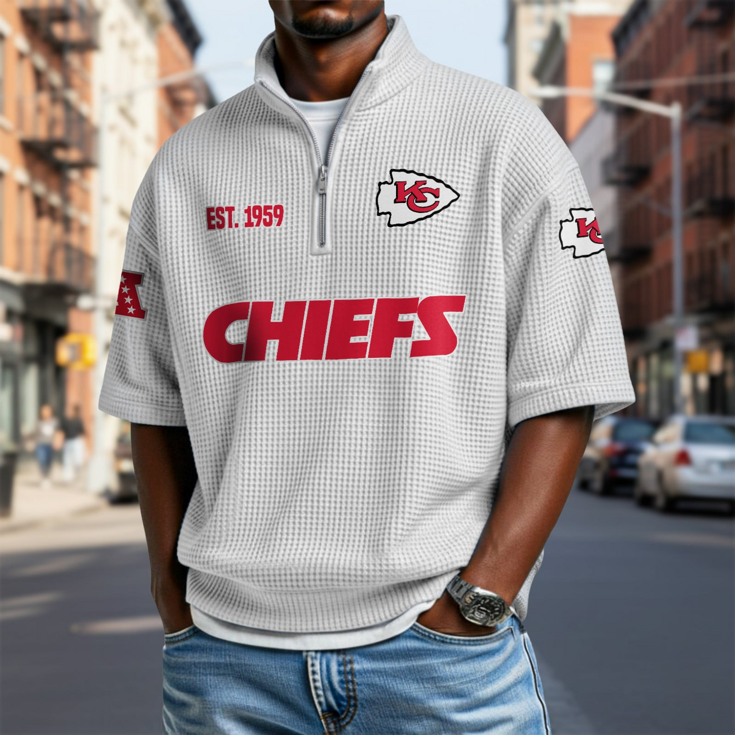 KC x NFL Waffle Short Sleeve Polo Shirt DatND DVT