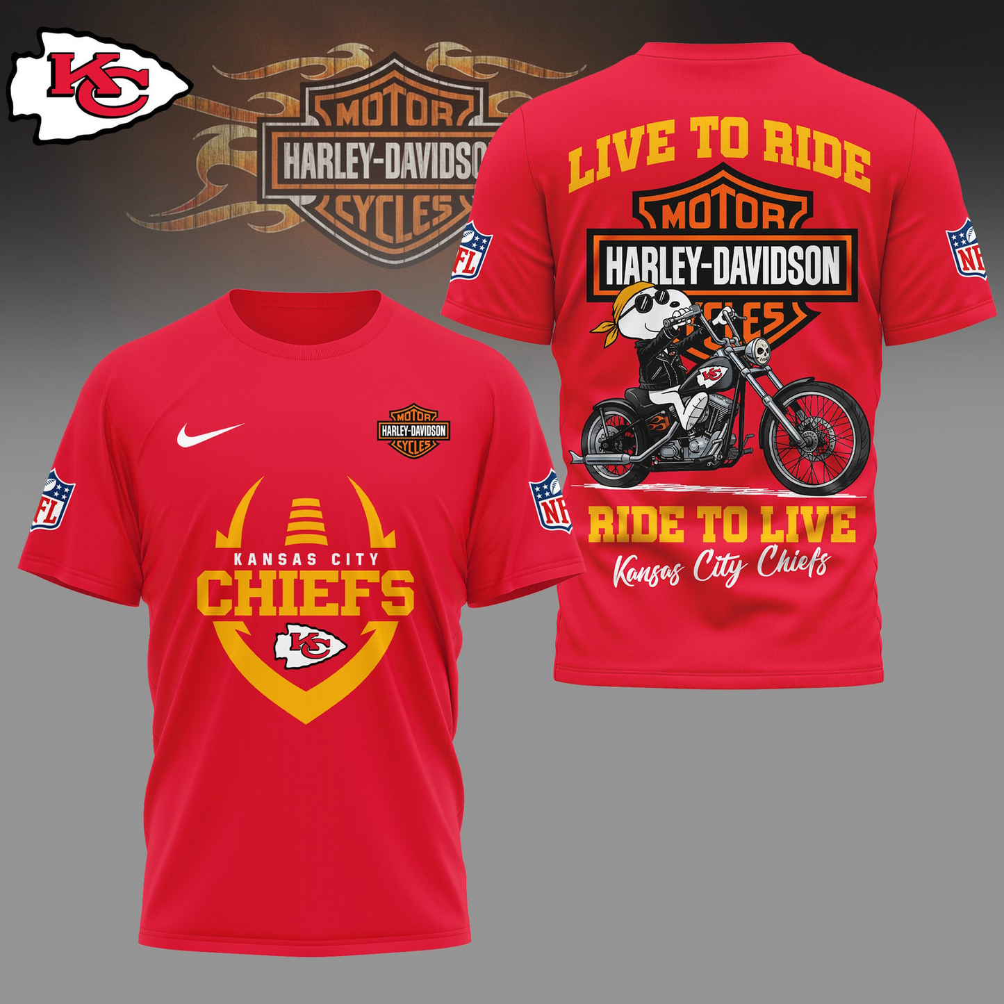 KCC Premium NFL Snoopy Motorcycle 3D Shirt DDT CTND