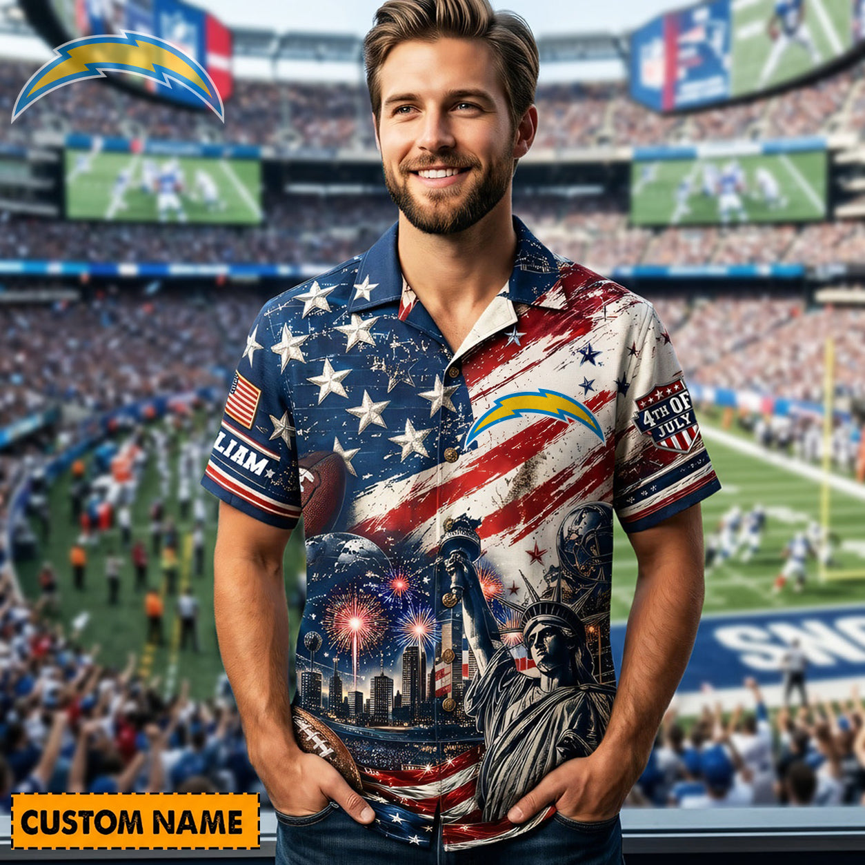 LAC X PREMIUM NFL Personalized Proud American Hawaiian Shirt 190626