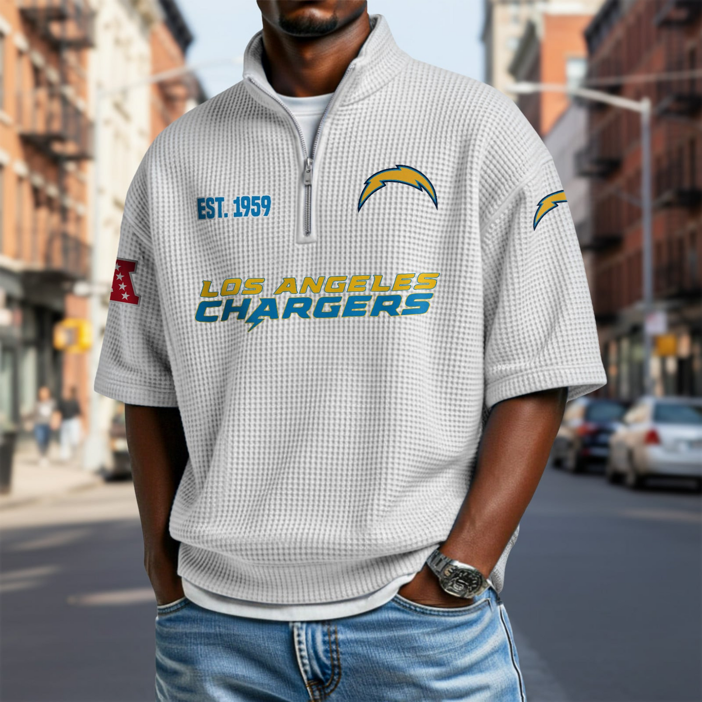 LAC x NFL Waffle Short Sleeve Polo Shirt DatND DVT