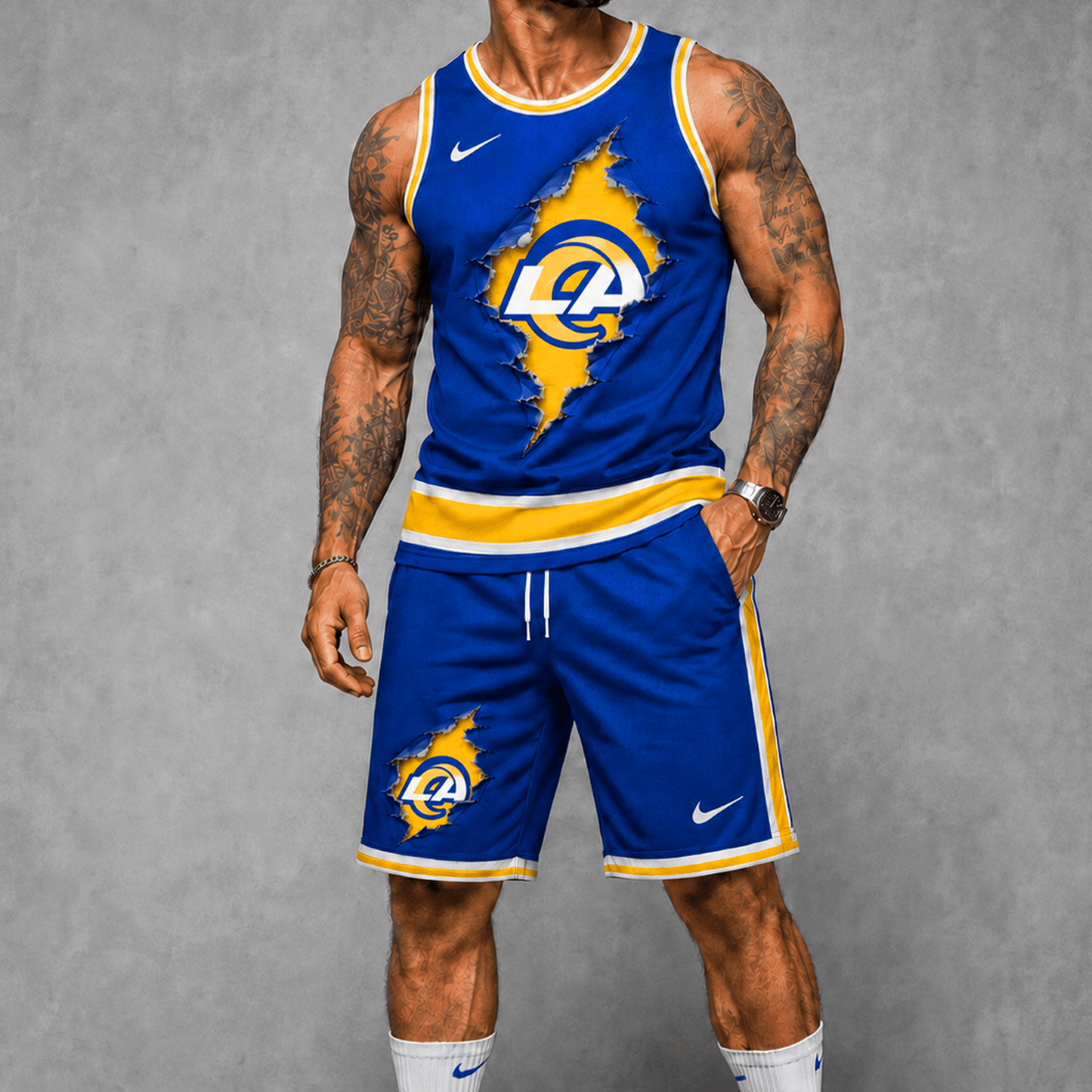 LAR Premium NFL Game Day Football Fan Tank Top and Shorts Set 1706