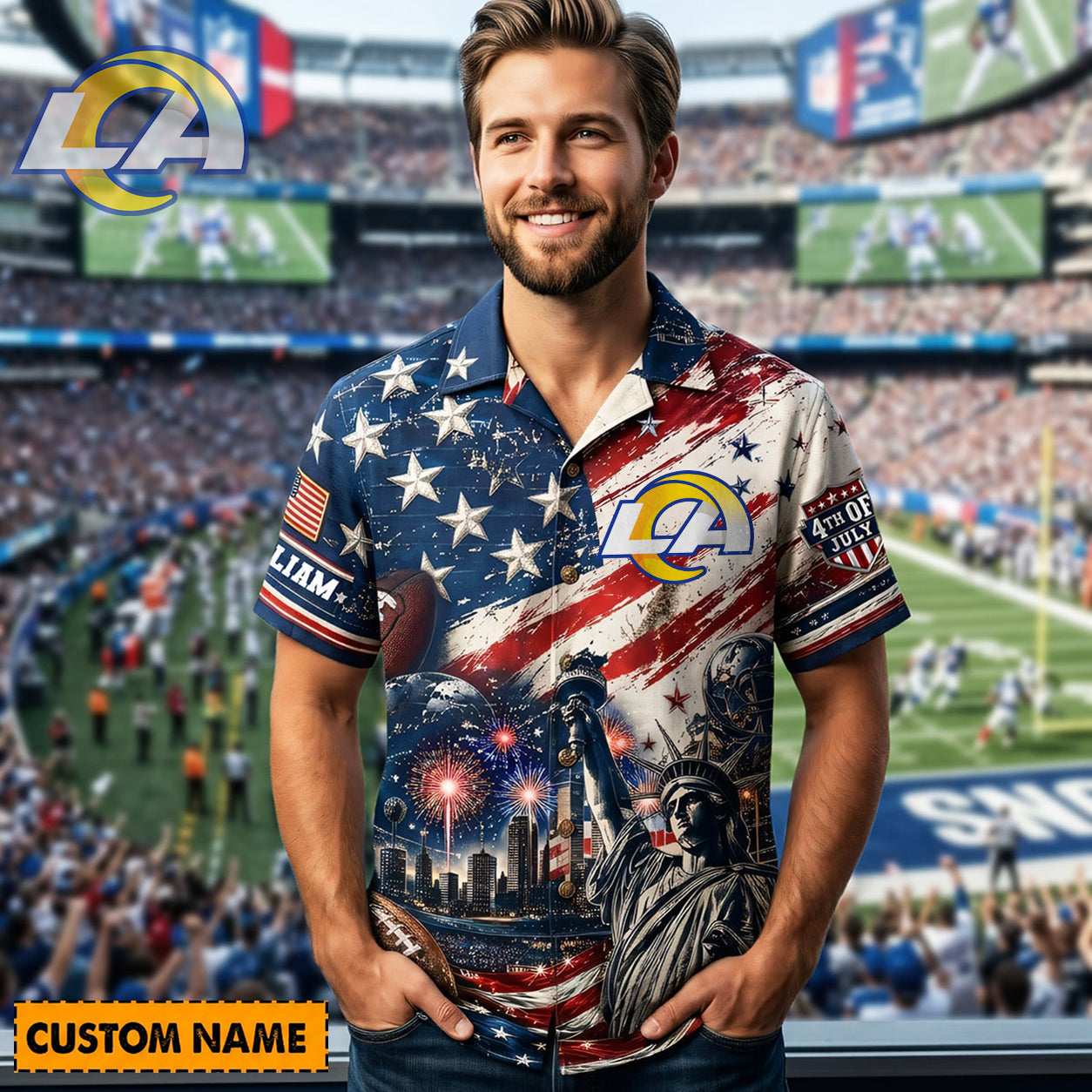 LAR X PREMIUM NFL Personalized Proud American Hawaiian Shirt 190626