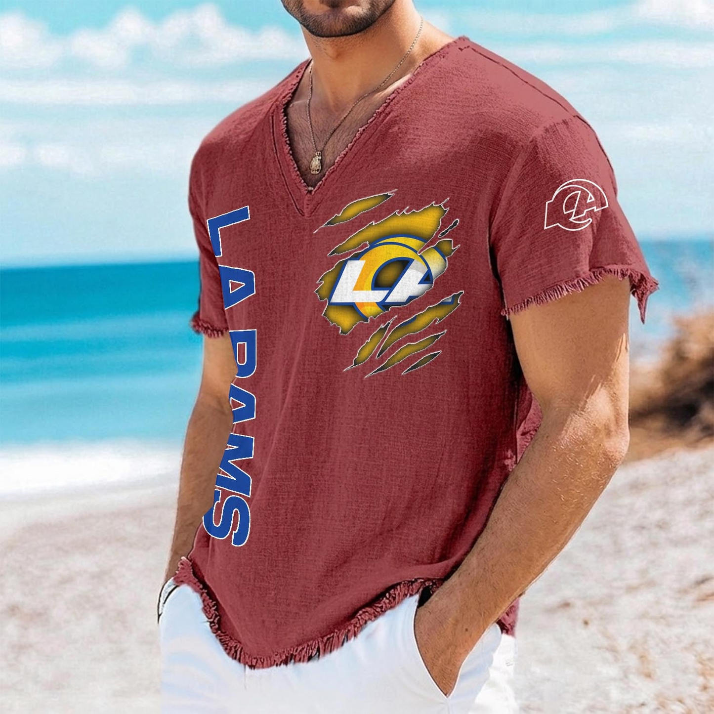 LAR x NFL V-Neck Linen Beach Shirt 1905 DatND DVT