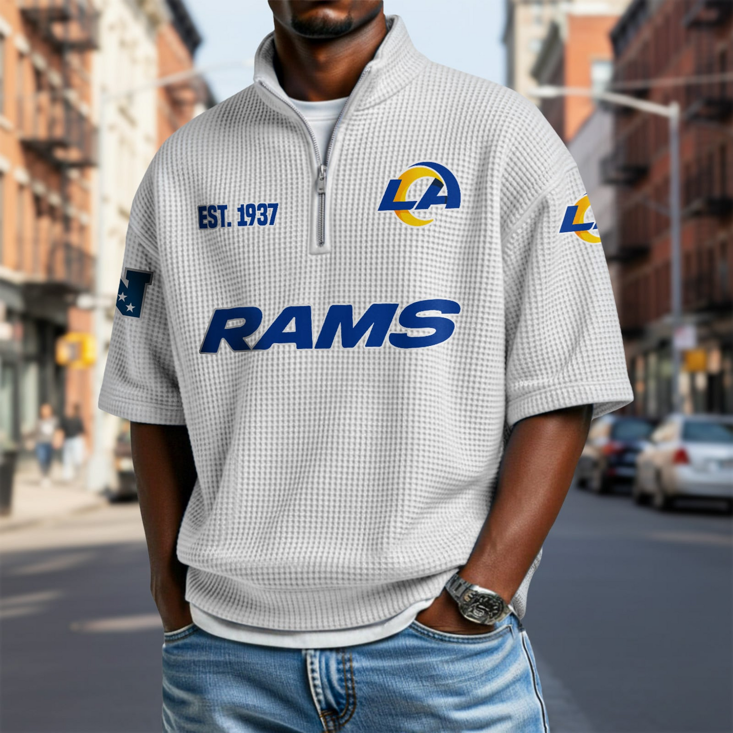 LAR x NFL Waffle Short Sleeve Polo Shirt DatND DVT
