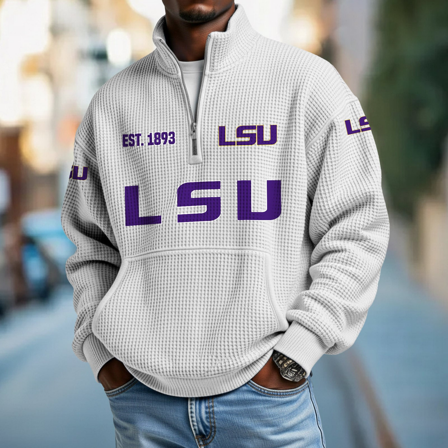 LSU x College Football - Waffle Stand Collar Half Zip Sweatshirt DatND DVT