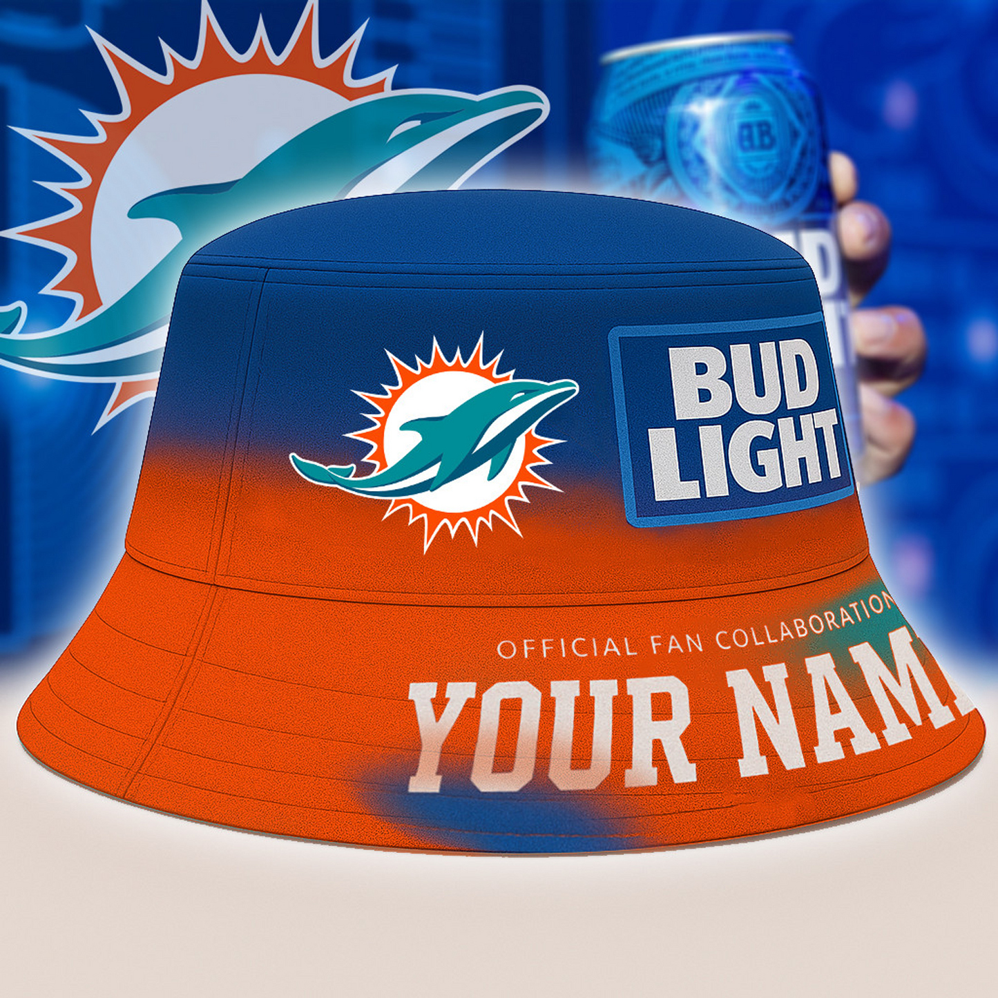 MIA x NFL Bud Light Personalized Bucket Hat DATND TANTD